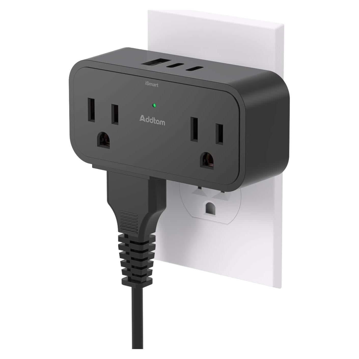 Regleta de Viaje Addtam 4 Salidas AC 3 USB para Cruceros