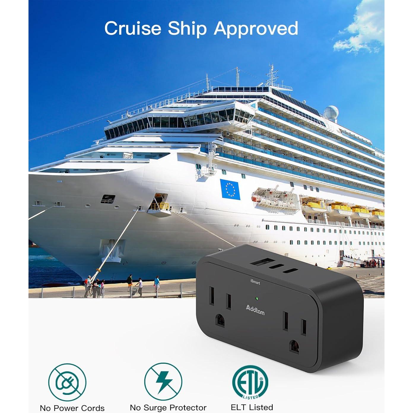 Regleta de Viaje Addtam 4 Salidas AC 3 USB para Cruceros