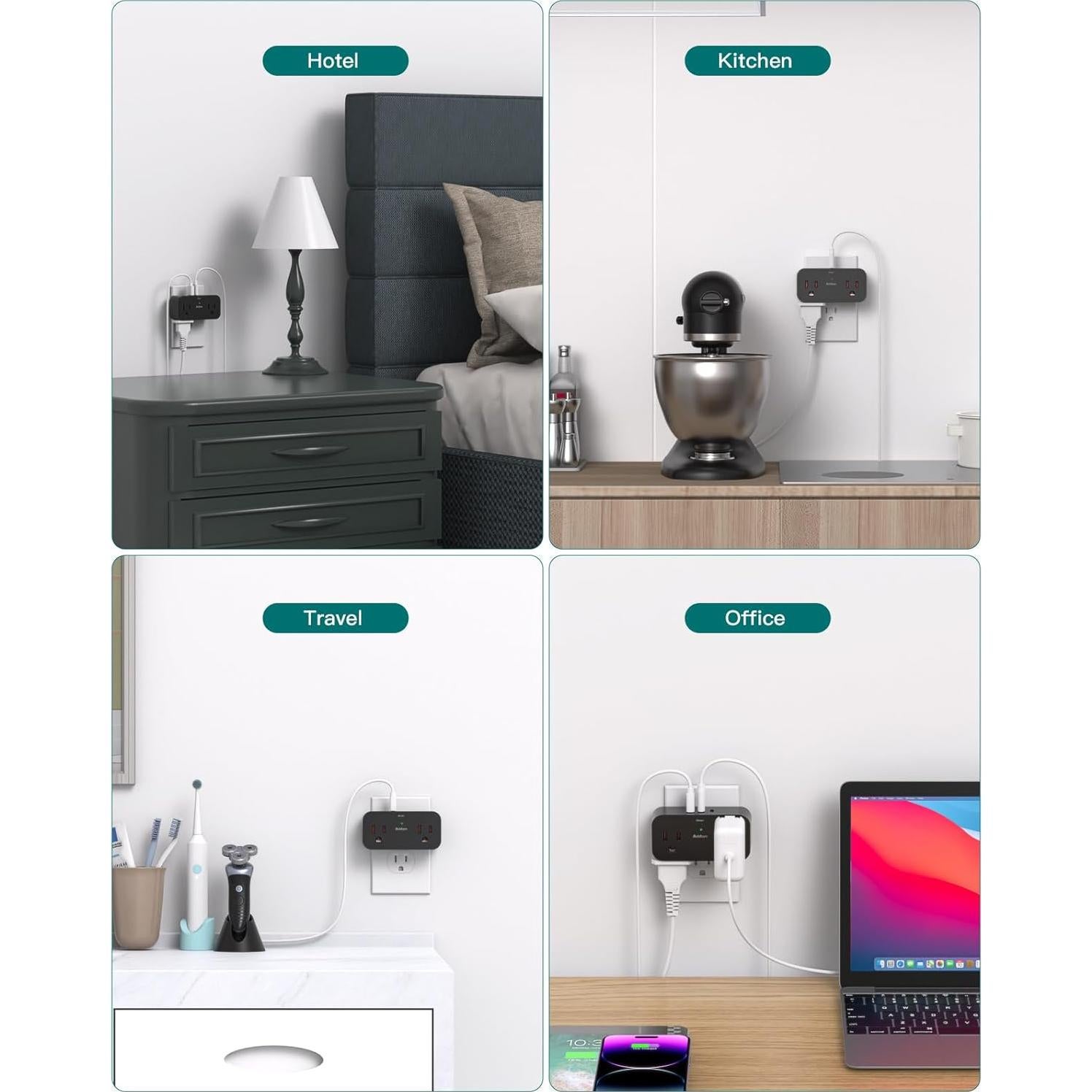 Regleta de Viaje Addtam 4 Salidas AC 3 USB para Cruceros