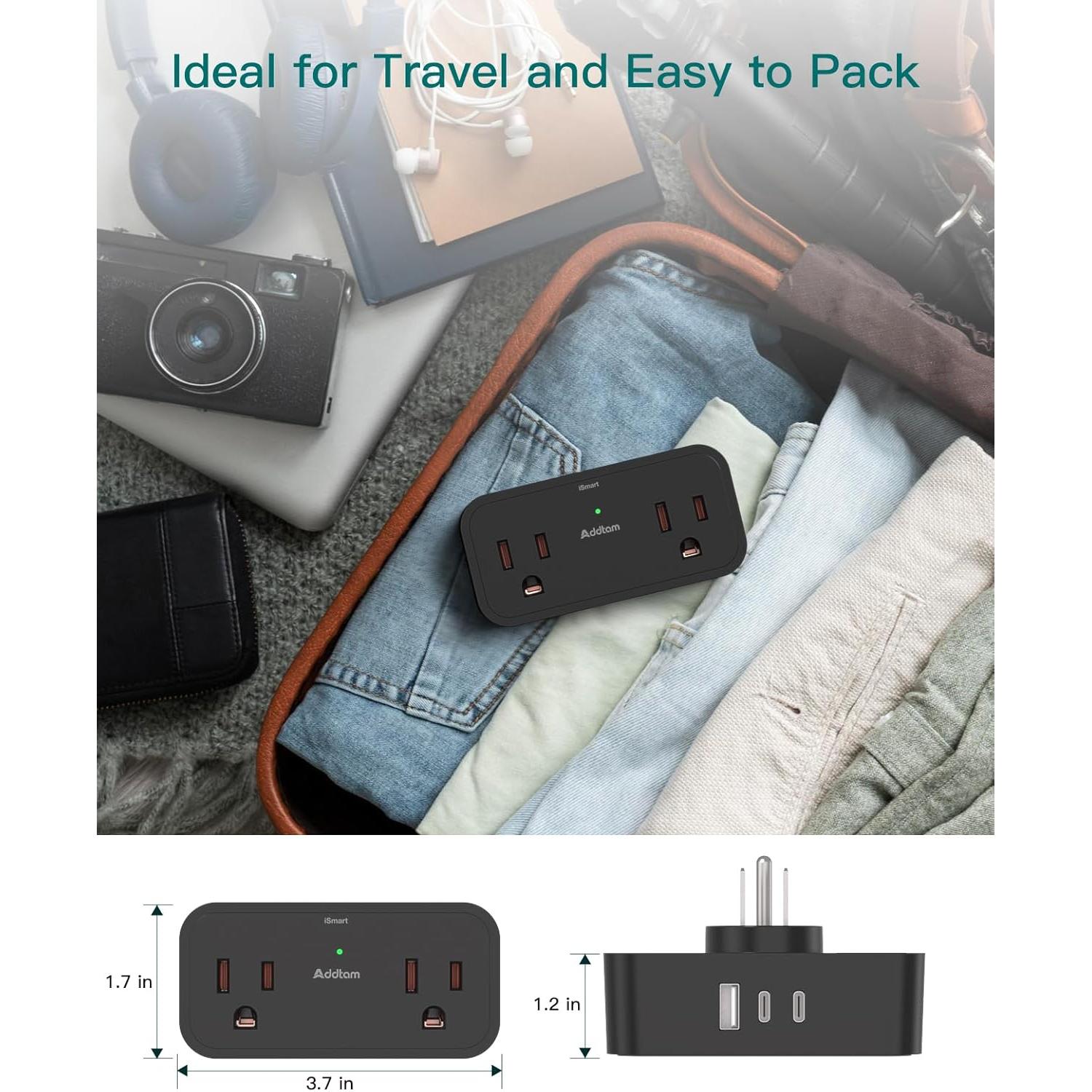 Regleta de Viaje Addtam 4 Salidas AC 3 USB para Cruceros