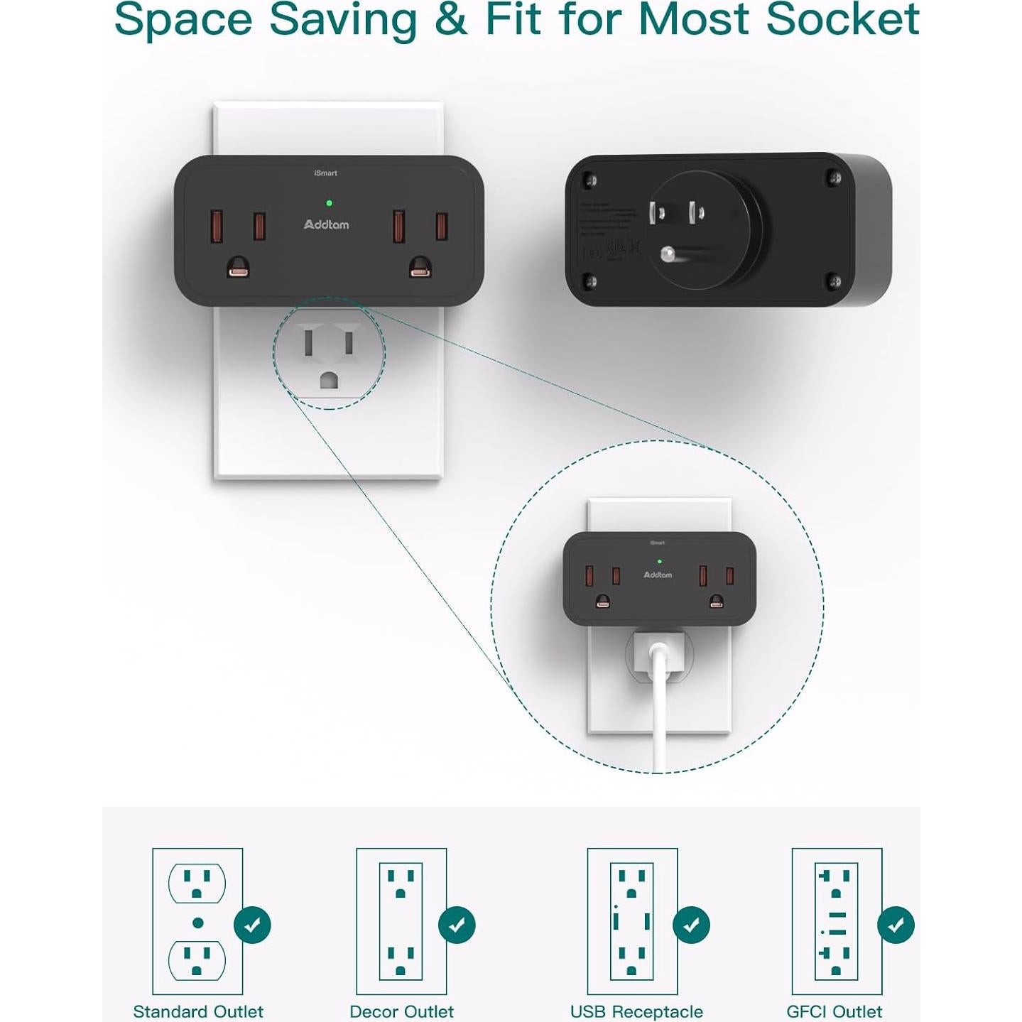 Regleta de Viaje Addtam 4 Salidas AC 3 USB para Cruceros