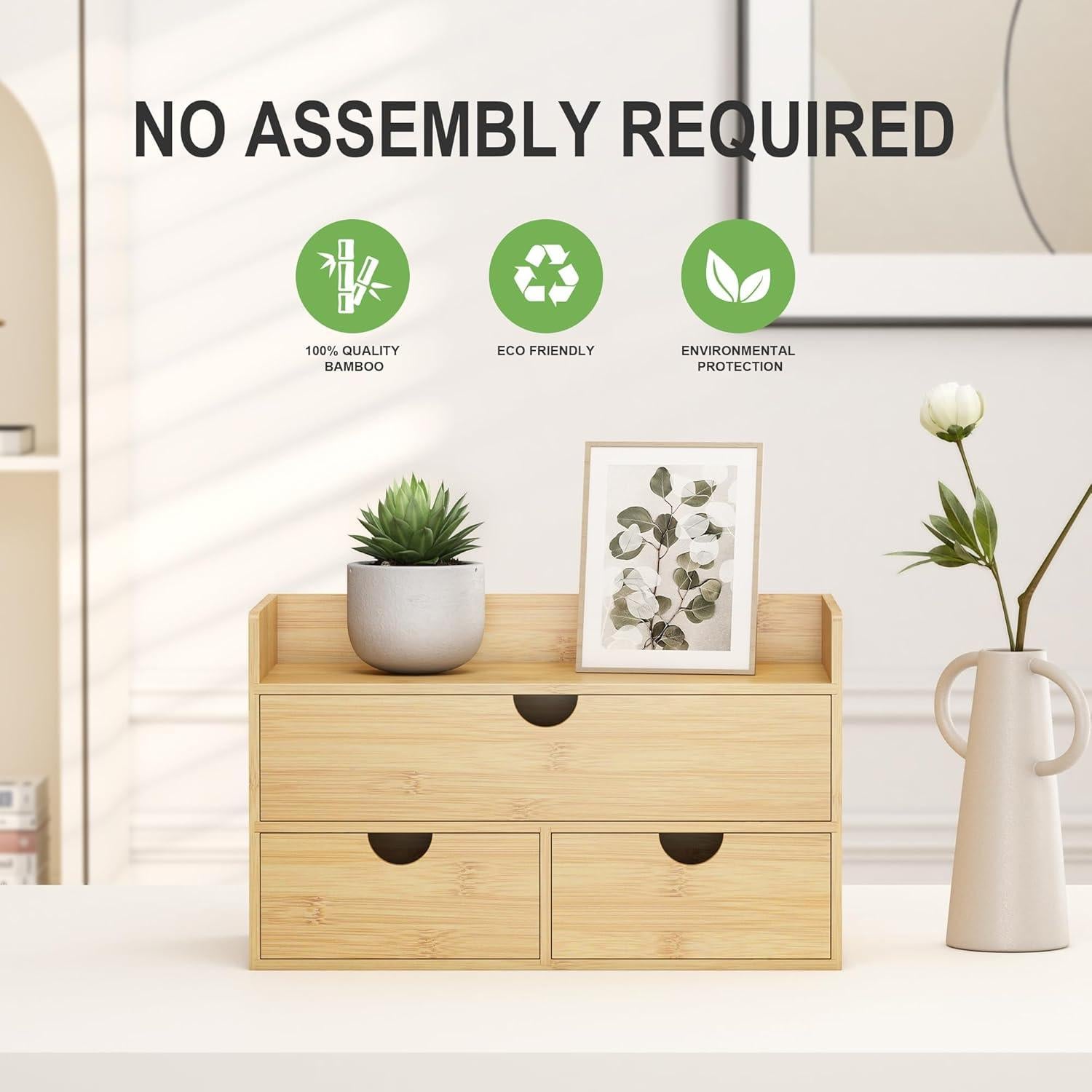 Organizador de Escritorio de Bambú Wisdture 3 Cajones 19x33x20cm