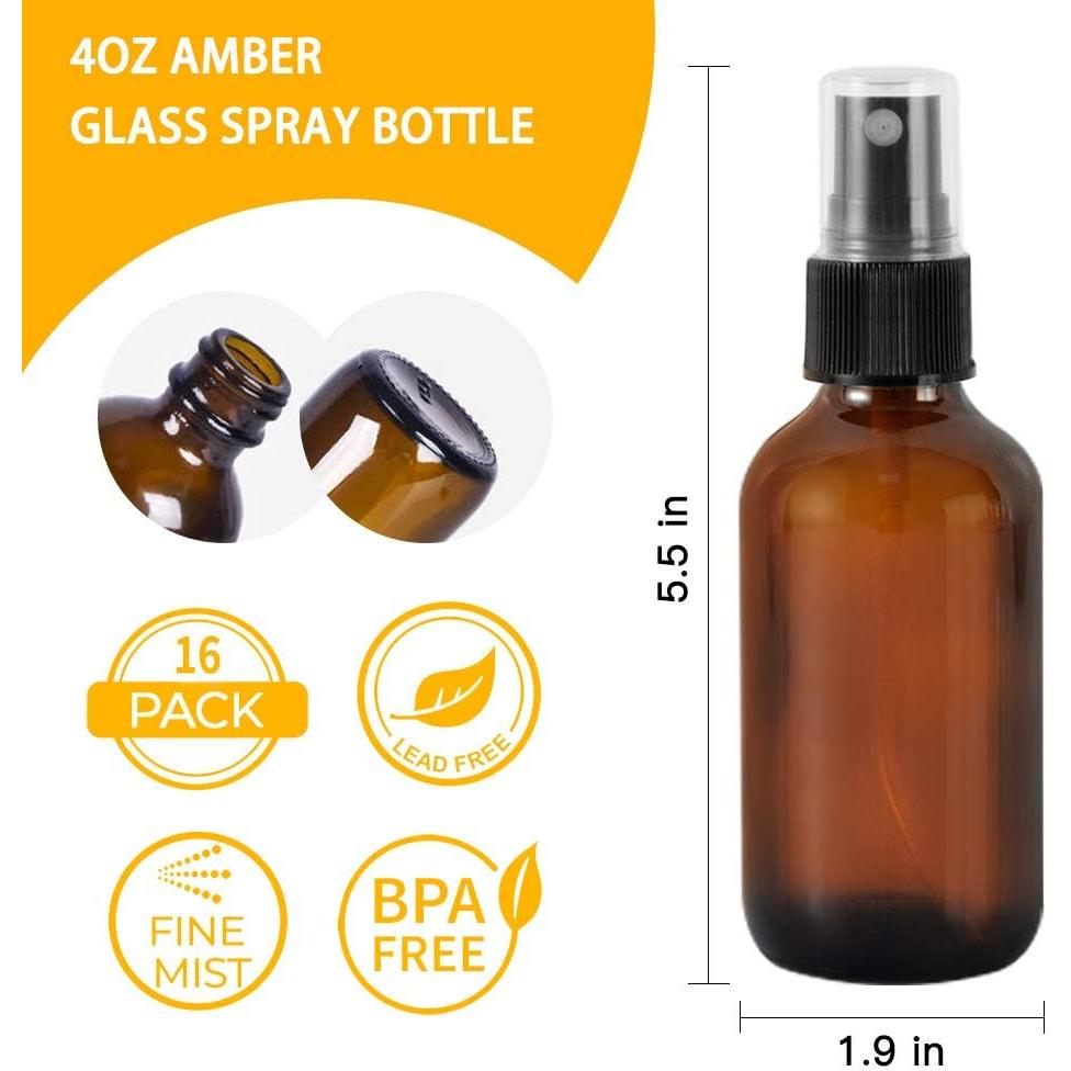 STARSIDE 16 Botellas de Vidrio Ámbar 120 ml con Pulverizador