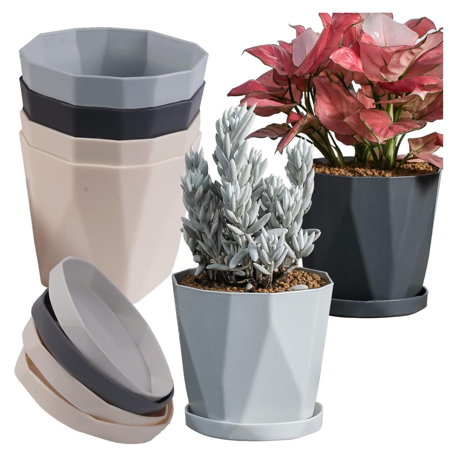 Macetas InmeRun de Plástico 5" para Plantas - Juego de 6 con Drenaje