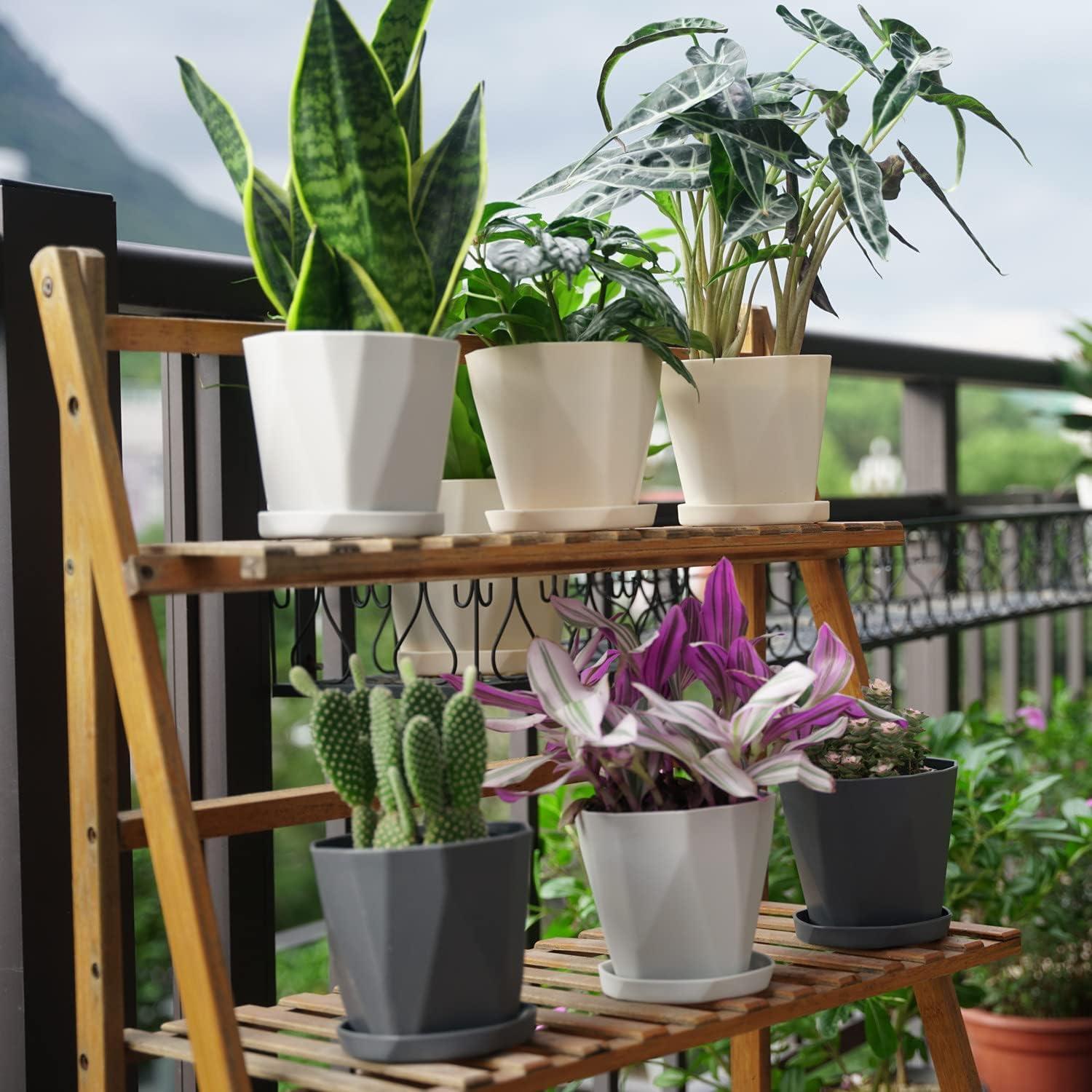 Macetas InmeRun de Plástico 5" para Plantas - Juego de 6 con Drenaje