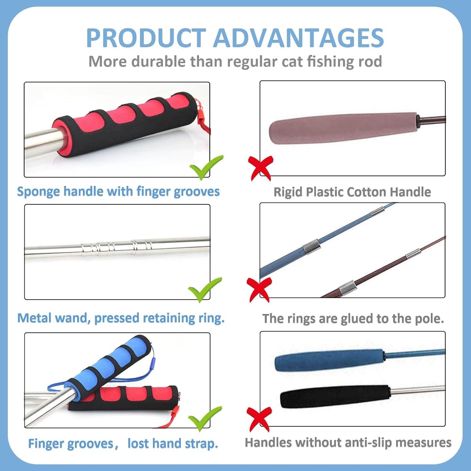 Polo de Pesca para Gatos Whefory con Pluma y Campana Azul