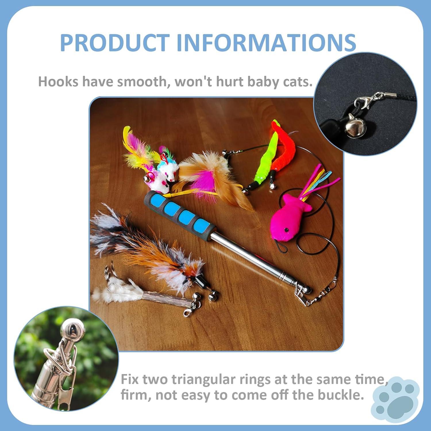 Polo de Pesca para Gatos Whefory con Pluma y Campana Azul