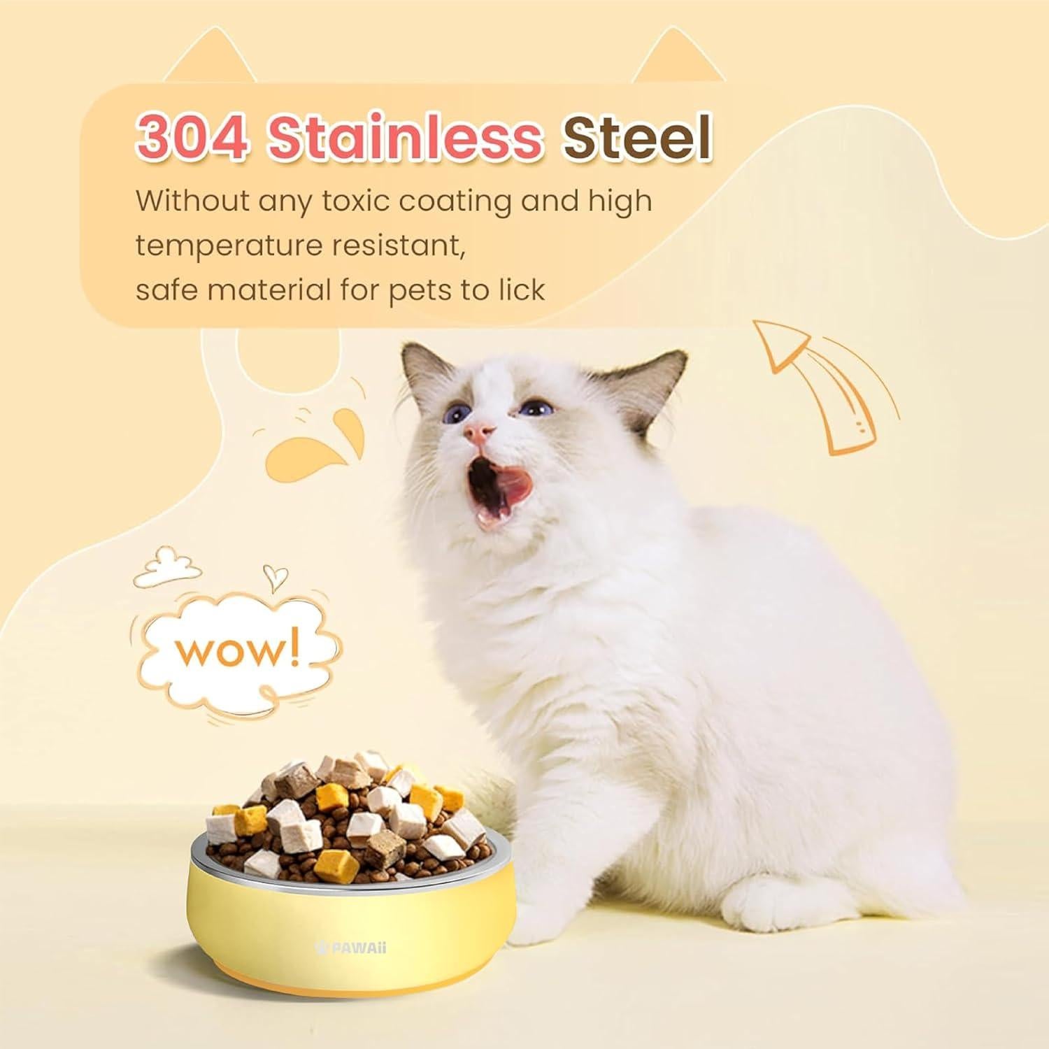 Tazón para Mascotas Pawaii 12 oz Acero Inoxidable Amarillo