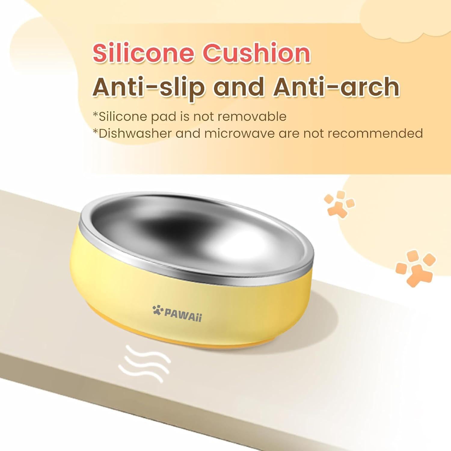 Tazón para Mascotas Pawaii 12 oz Acero Inoxidable Amarillo