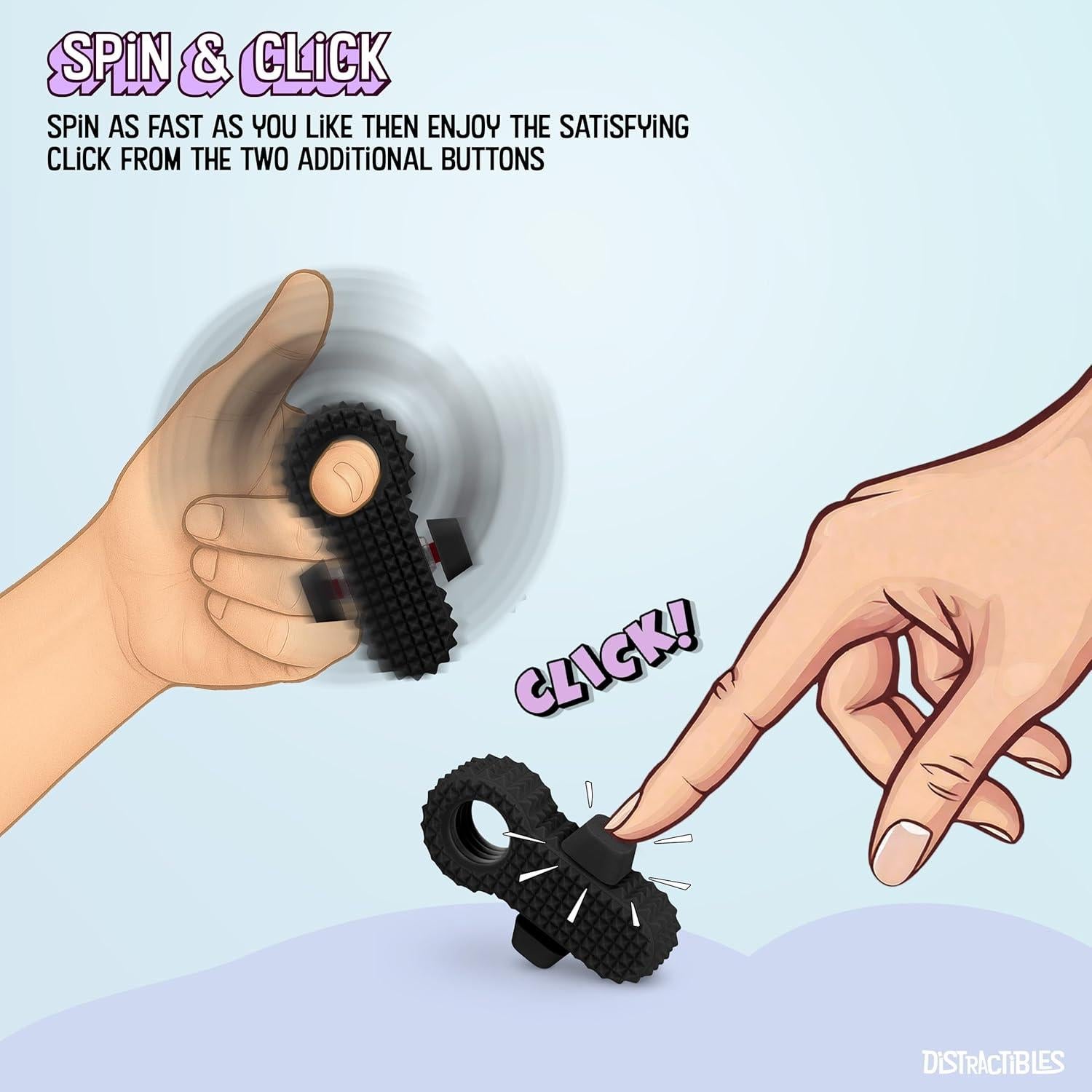 Spiked Clicker Fidget Spinner - Textured for Pain Stimming, Stress Relief, ADHD, Anxiety and Concentration (Black)