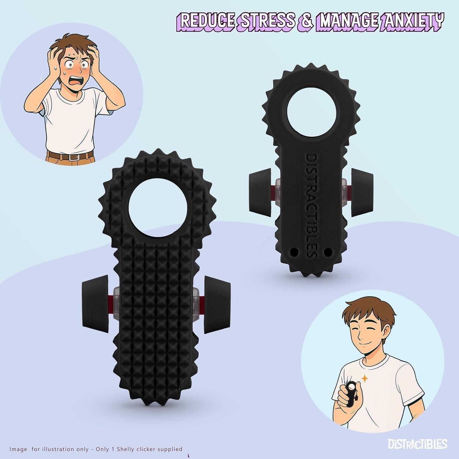 Spiked Clicker Fidget Spinner - Textured for Pain Stimming, Stress Relief, ADHD, Anxiety and Concentration (Black)