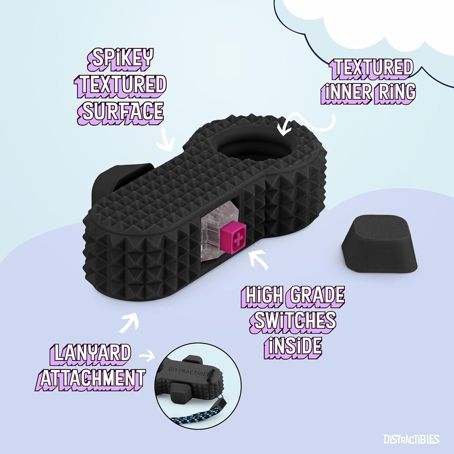 Spiked Clicker Fidget Spinner - Textured for Pain Stimming, Stress Relief, ADHD, Anxiety and Concentration (Black)