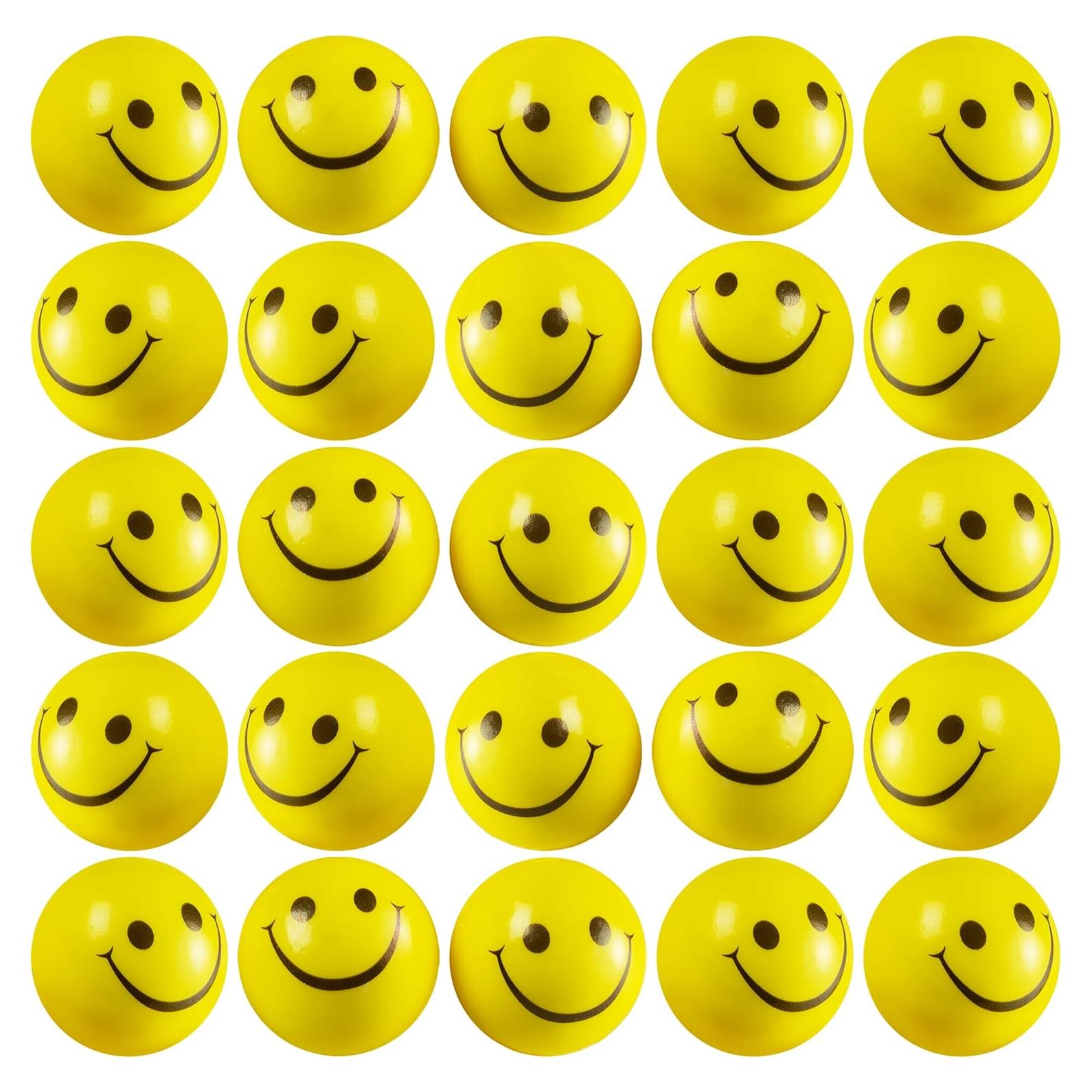 Bolas de Estrés Amarillas con Cara Sonriente - 24 Pcs 5 cm