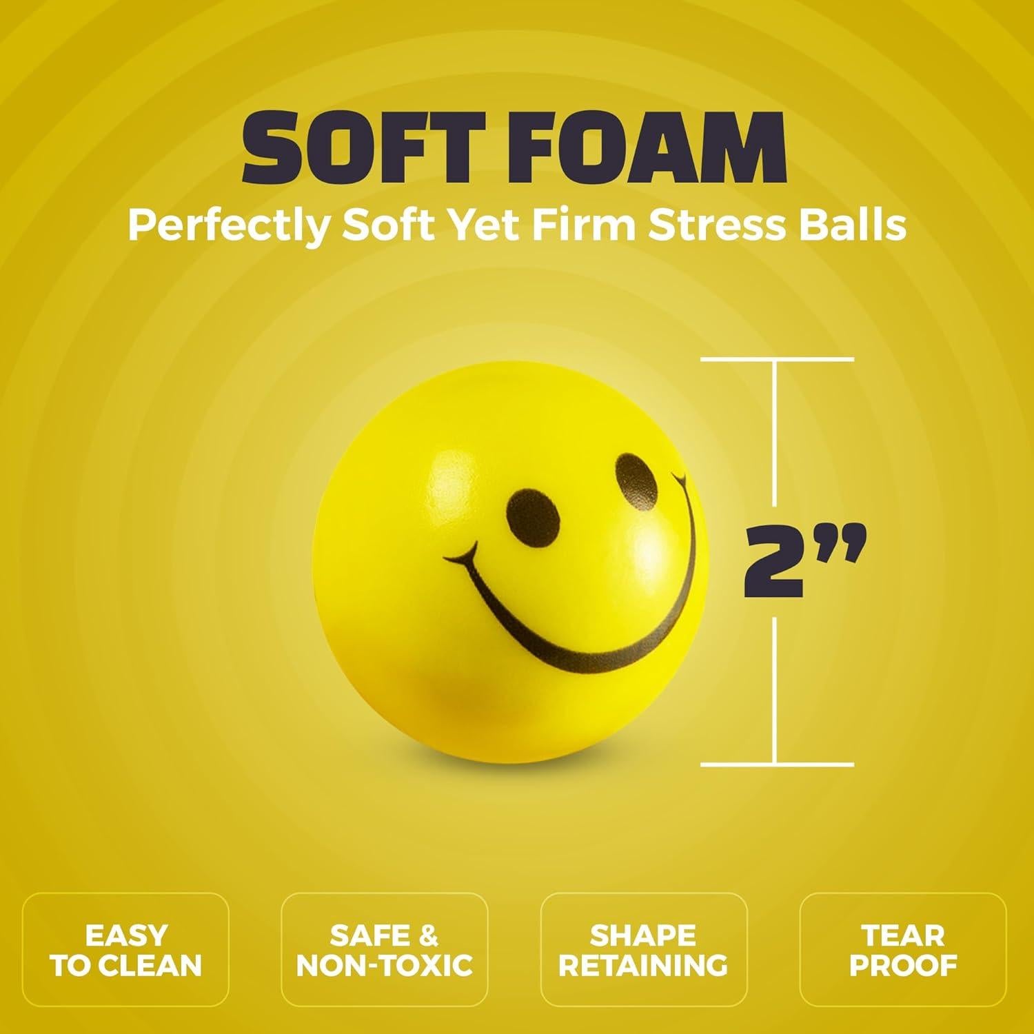 Bolas de Estrés Amarillas con Cara Sonriente - 24 Pcs 5 cm