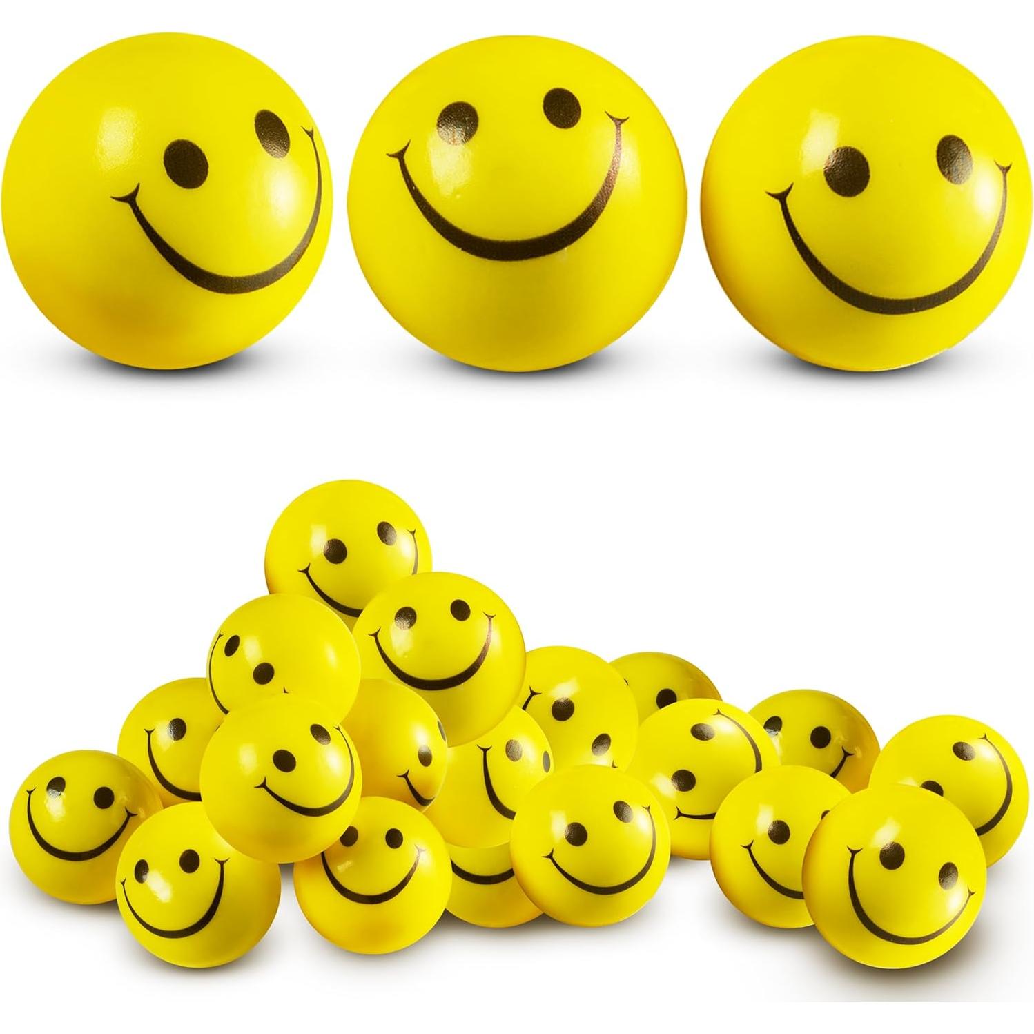 Bolas de Estrés Amarillas con Cara Sonriente - 24 Pcs 5 cm