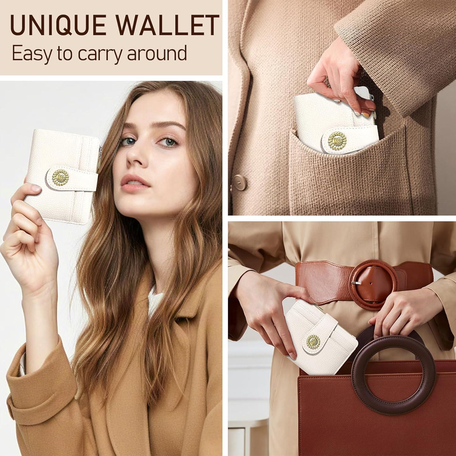 Billetera Bifold RFID Beige Kelvoris para Mujeres con Monedero