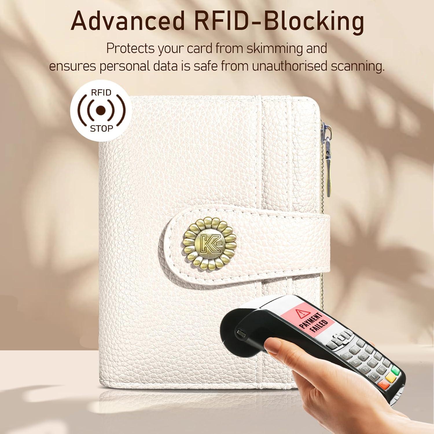 Billetera Bifold RFID Beige Kelvoris para Mujeres con Monedero