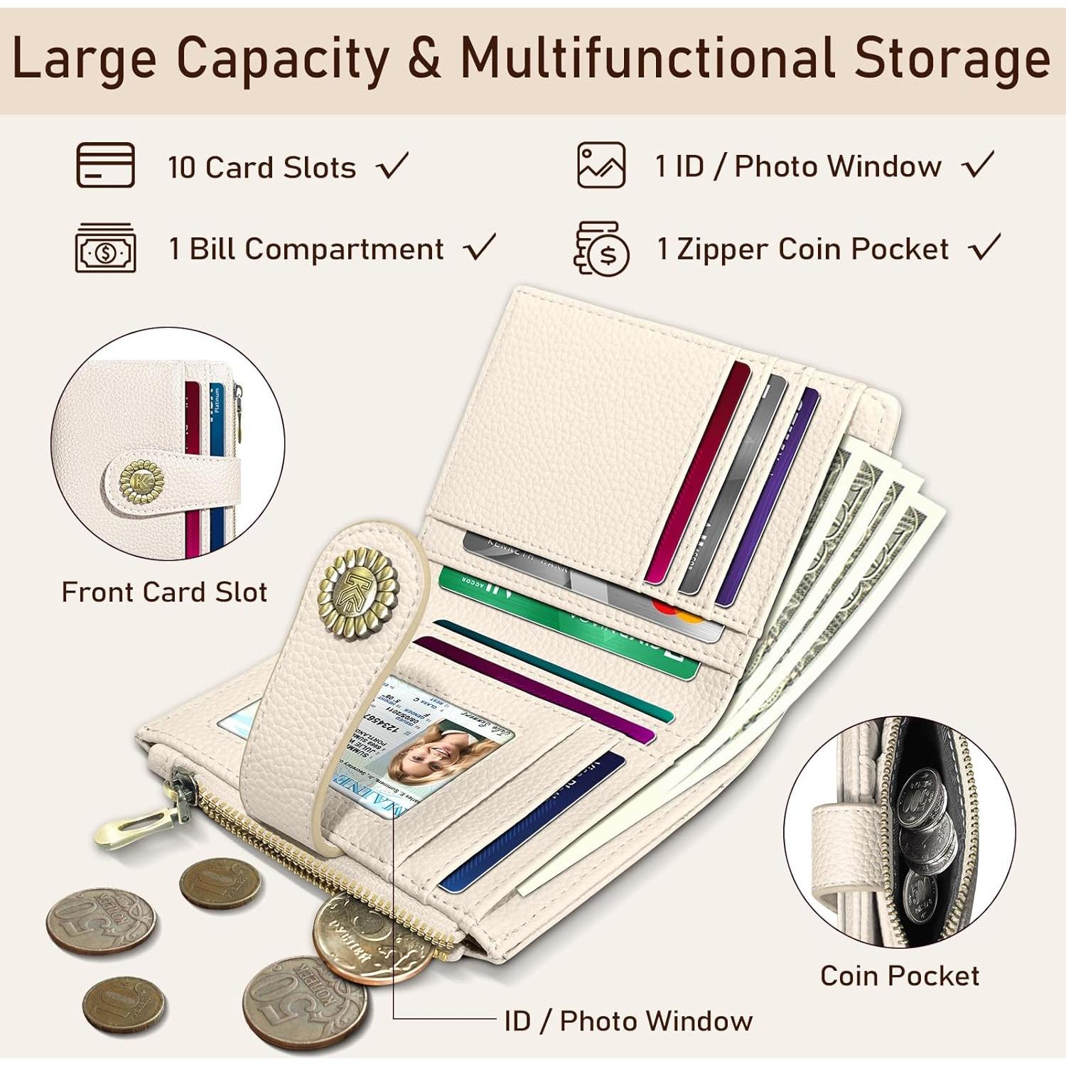 Billetera Bifold RFID Beige Kelvoris para Mujeres con Monedero