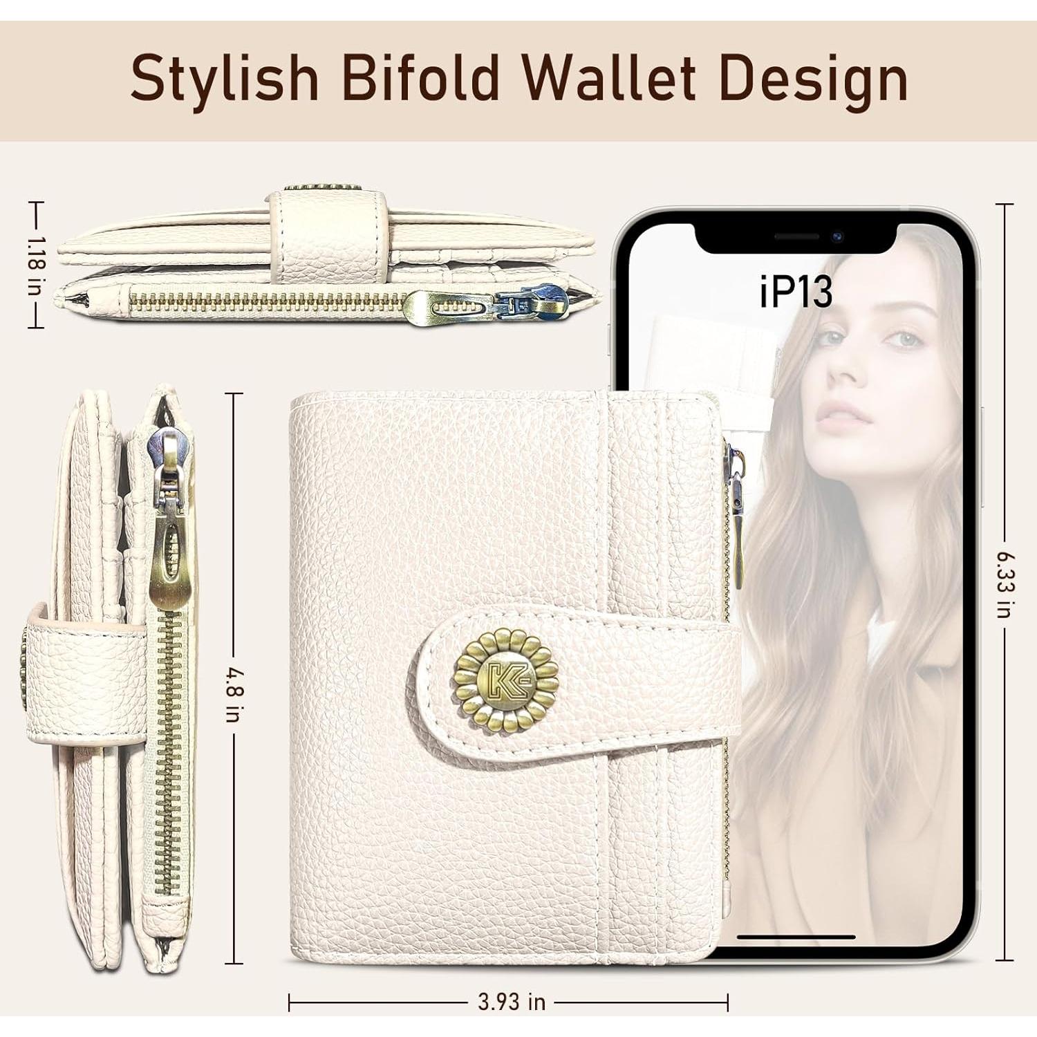 Billetera Bifold RFID Beige Kelvoris para Mujeres con Monedero