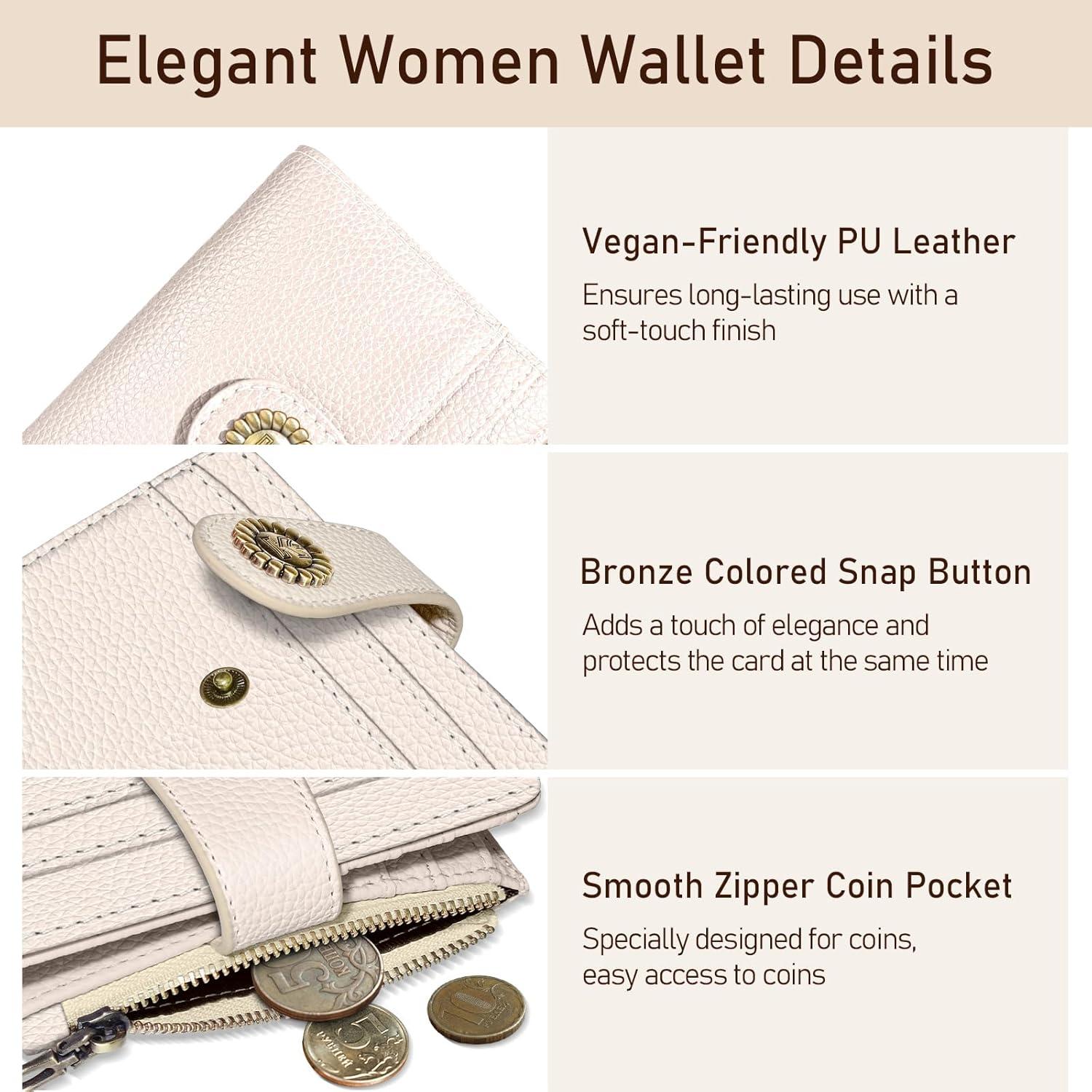 Billetera Bifold RFID Beige Kelvoris para Mujeres con Monedero