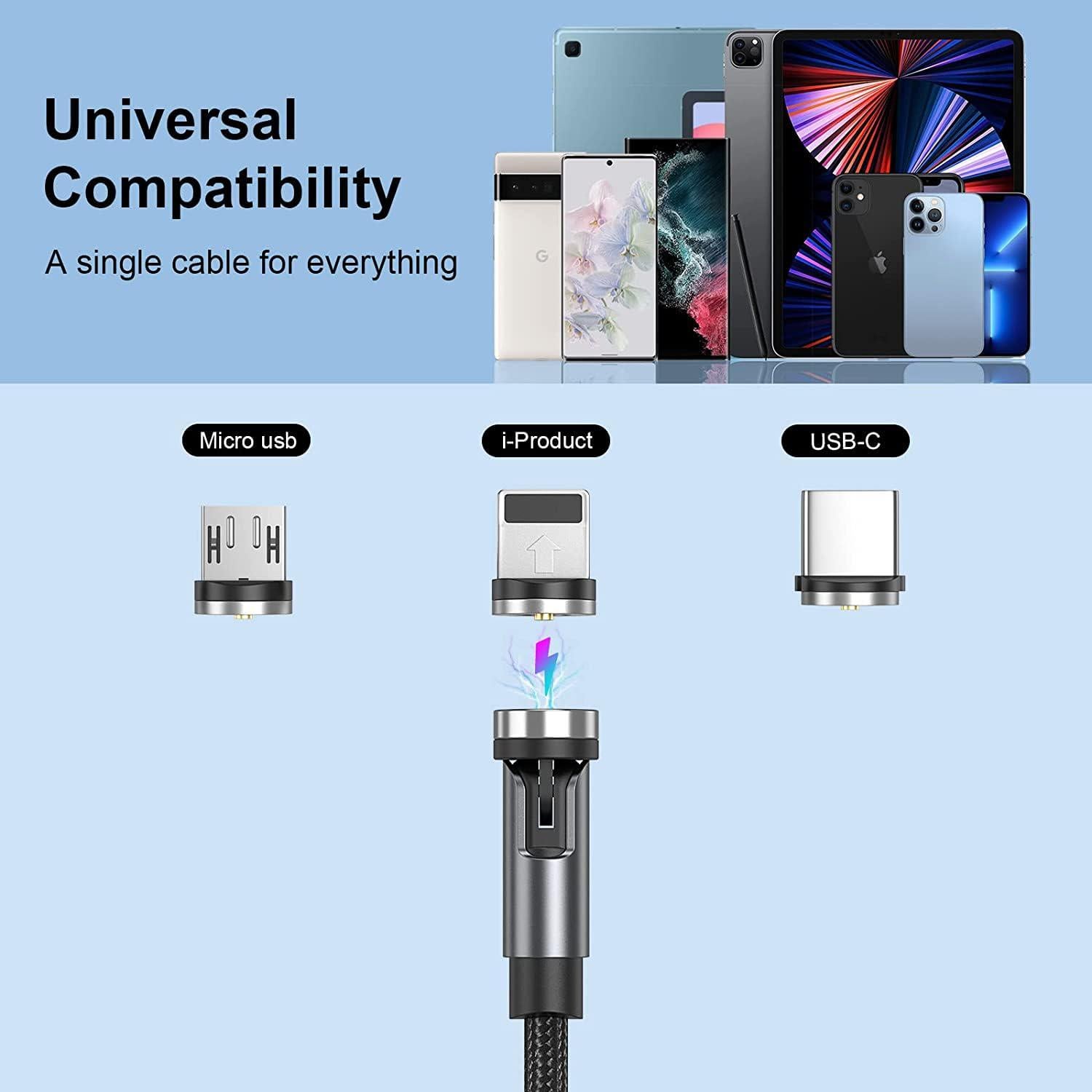 Cable de Carga Magnético 3 en 1 Bojianxin - 7 Cables 0.49m a 3.05m