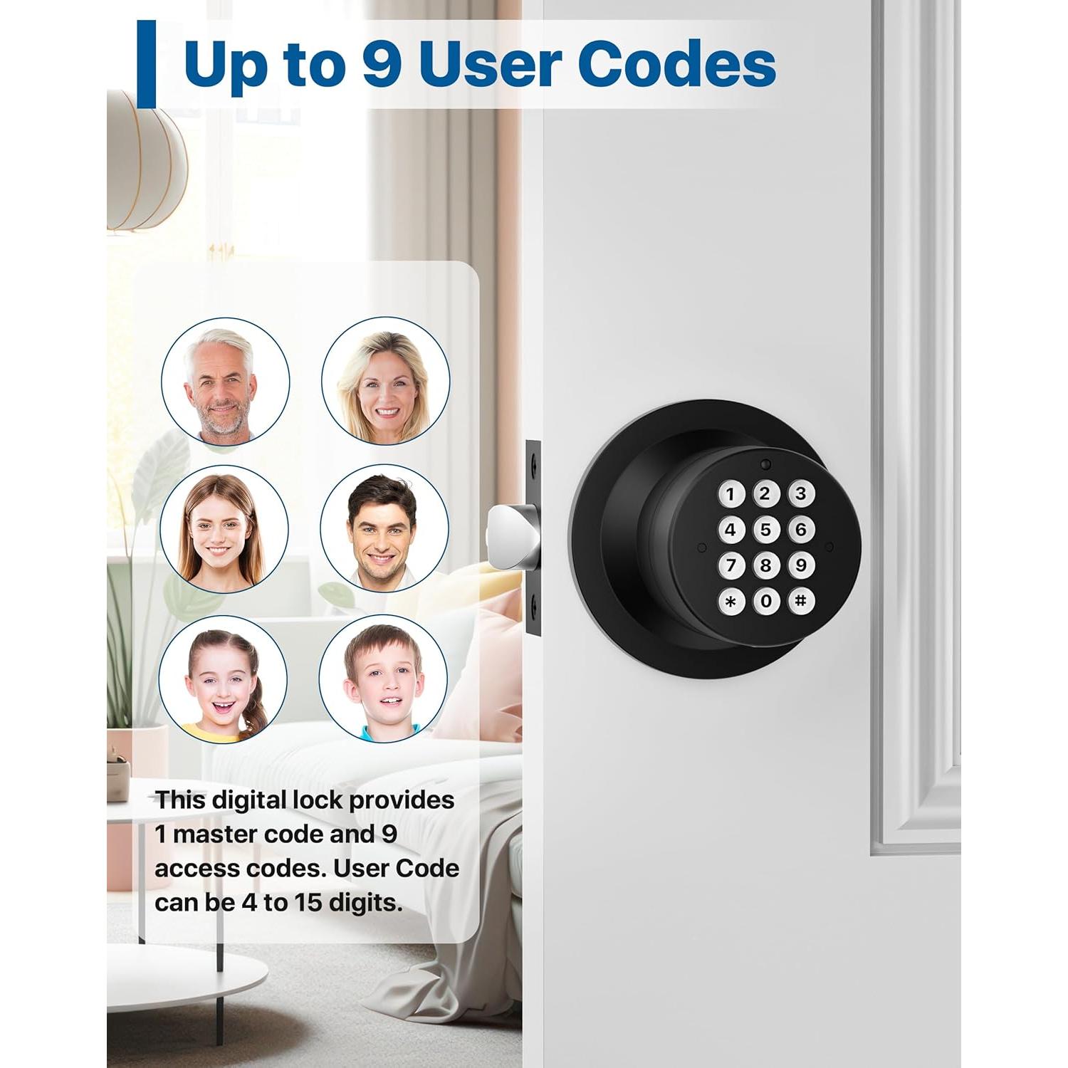 Cerradura de Puerta Sin Llave HIDALIFE con Teclado Negro Mate