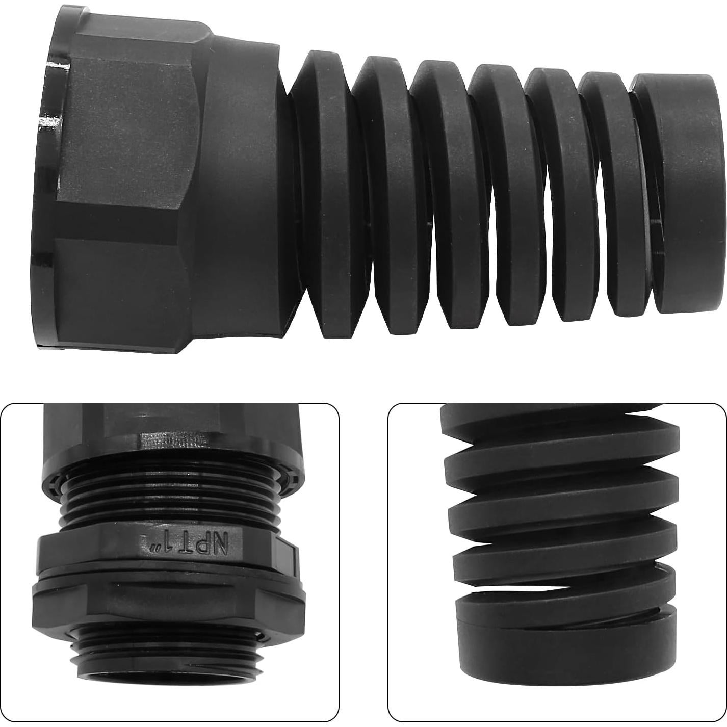 2 Piezas Glandes de Cable Impermeables IP68 Nylon Negro NPT 1"