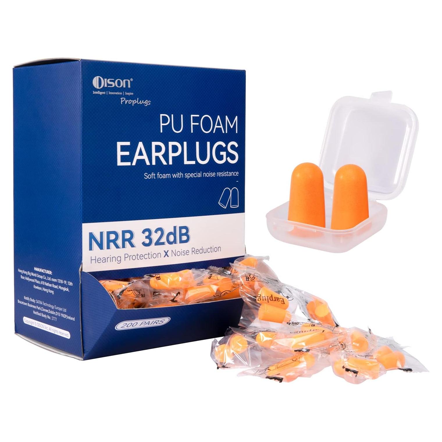 200 Pares Tapones de Espuma DISON 32dB Protección Auditiva