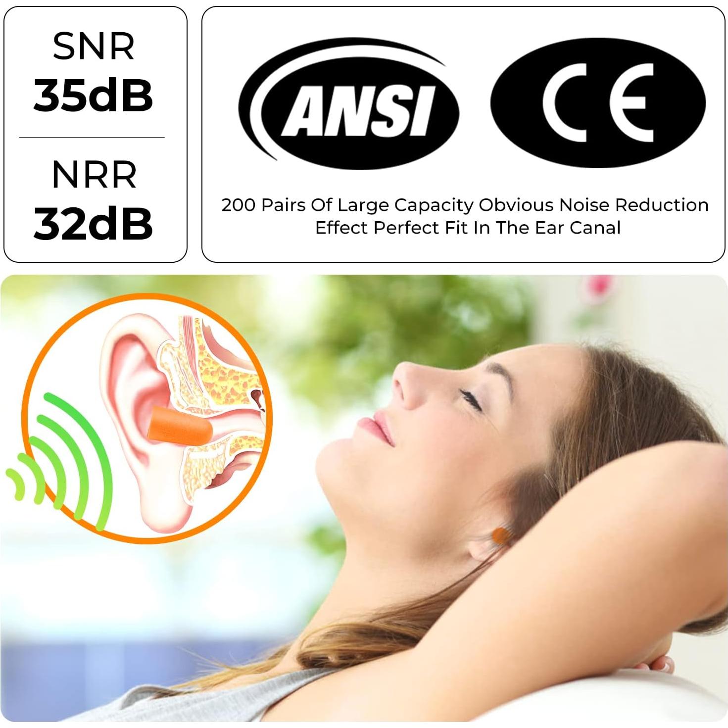 200 Pares Tapones de Espuma DISON 32dB Protección Auditiva