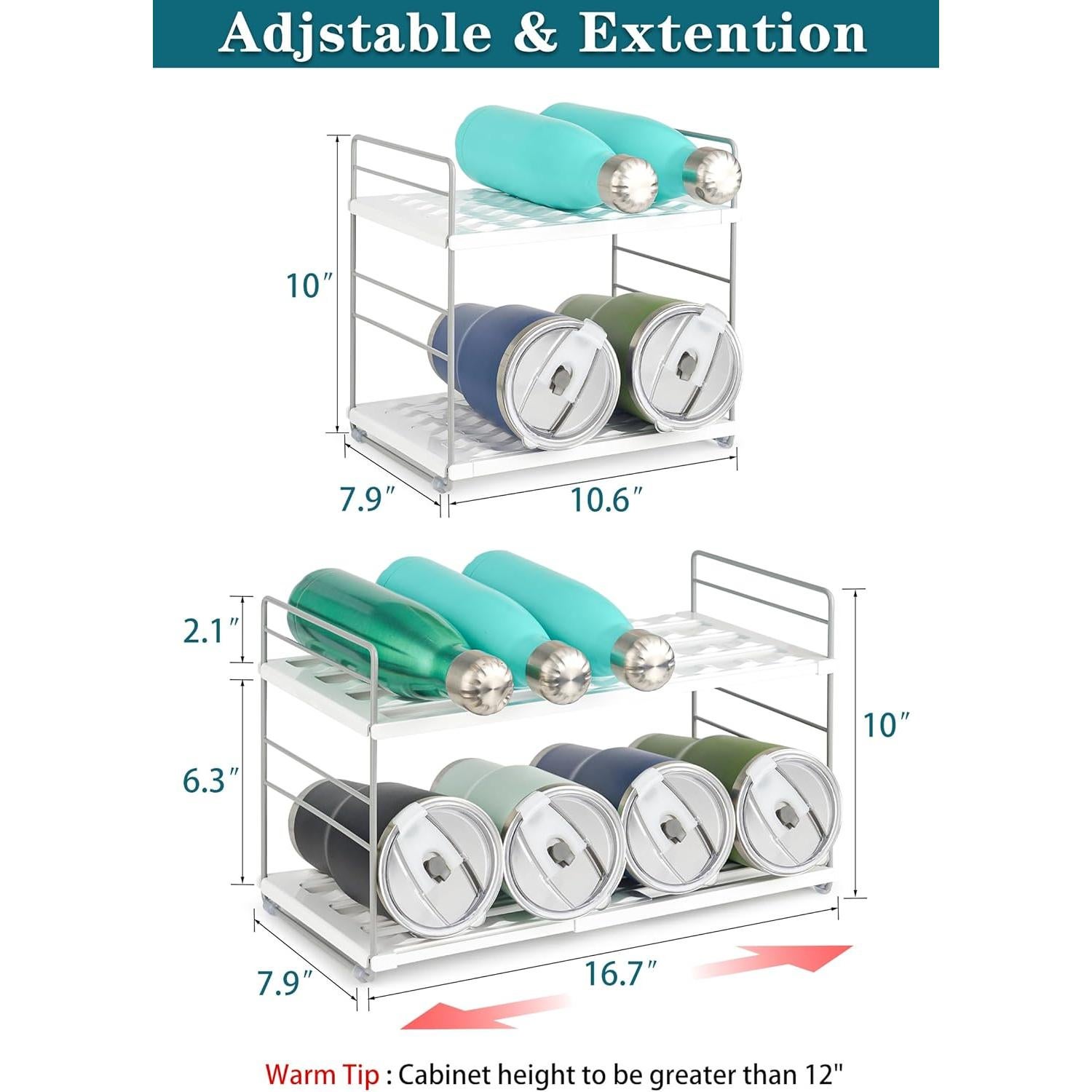 Organizador de Botellas de Agua JUPELI 2 Niveles Ajustable Blanco