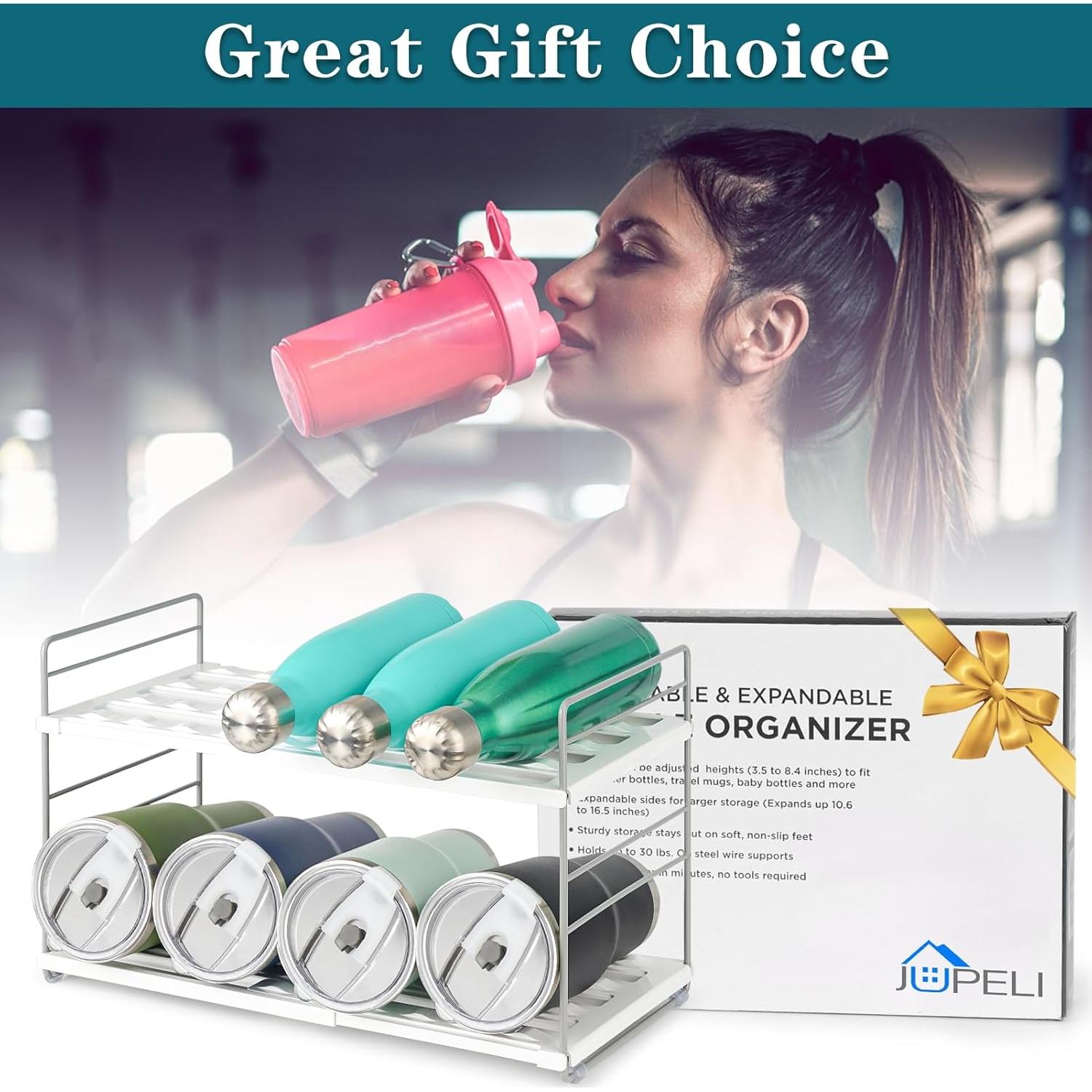 Organizador de Botellas de Agua JUPELI 2 Niveles Ajustable Blanco