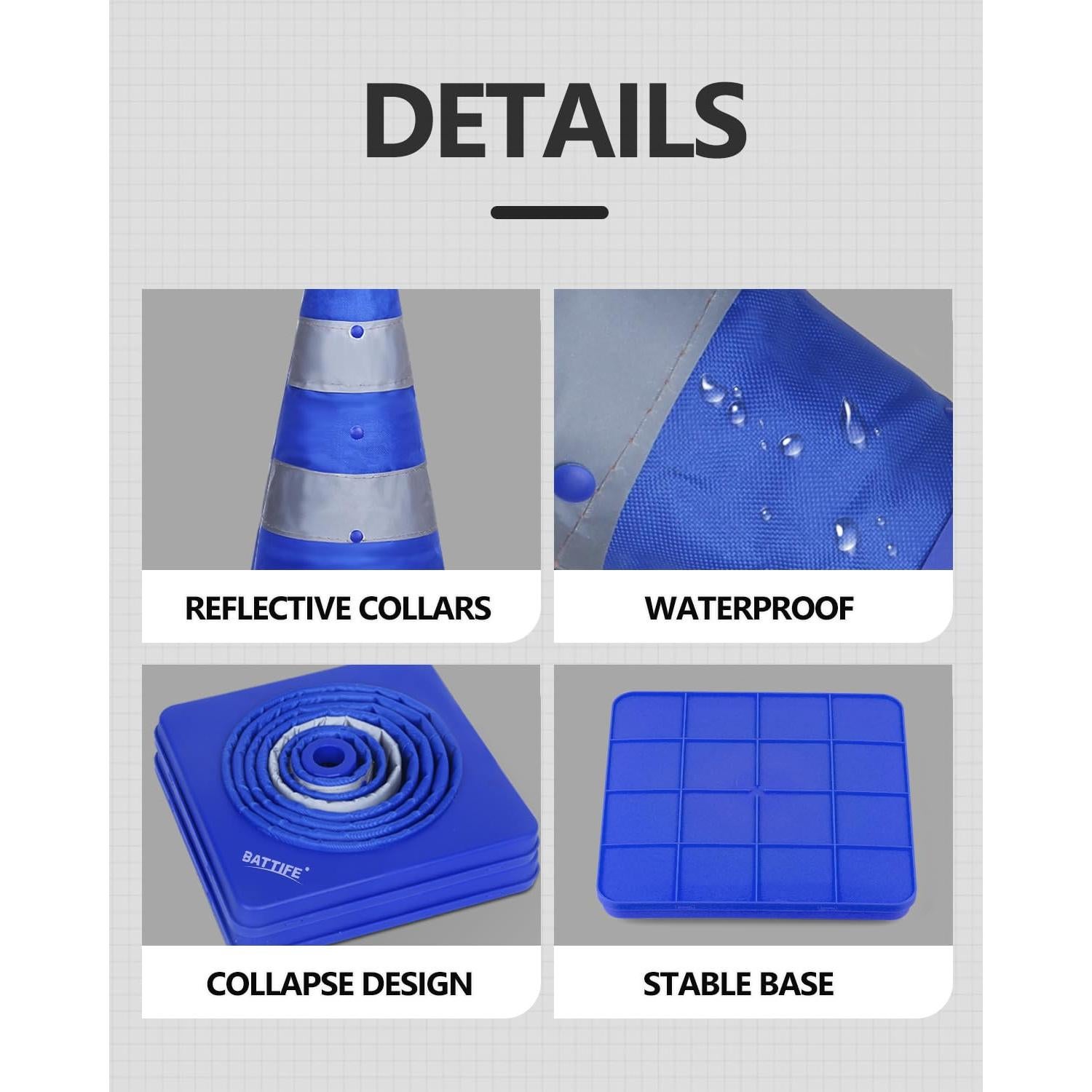 Conos de Tráfico Plegables BATTIFE 18" Azul - 2 Pack