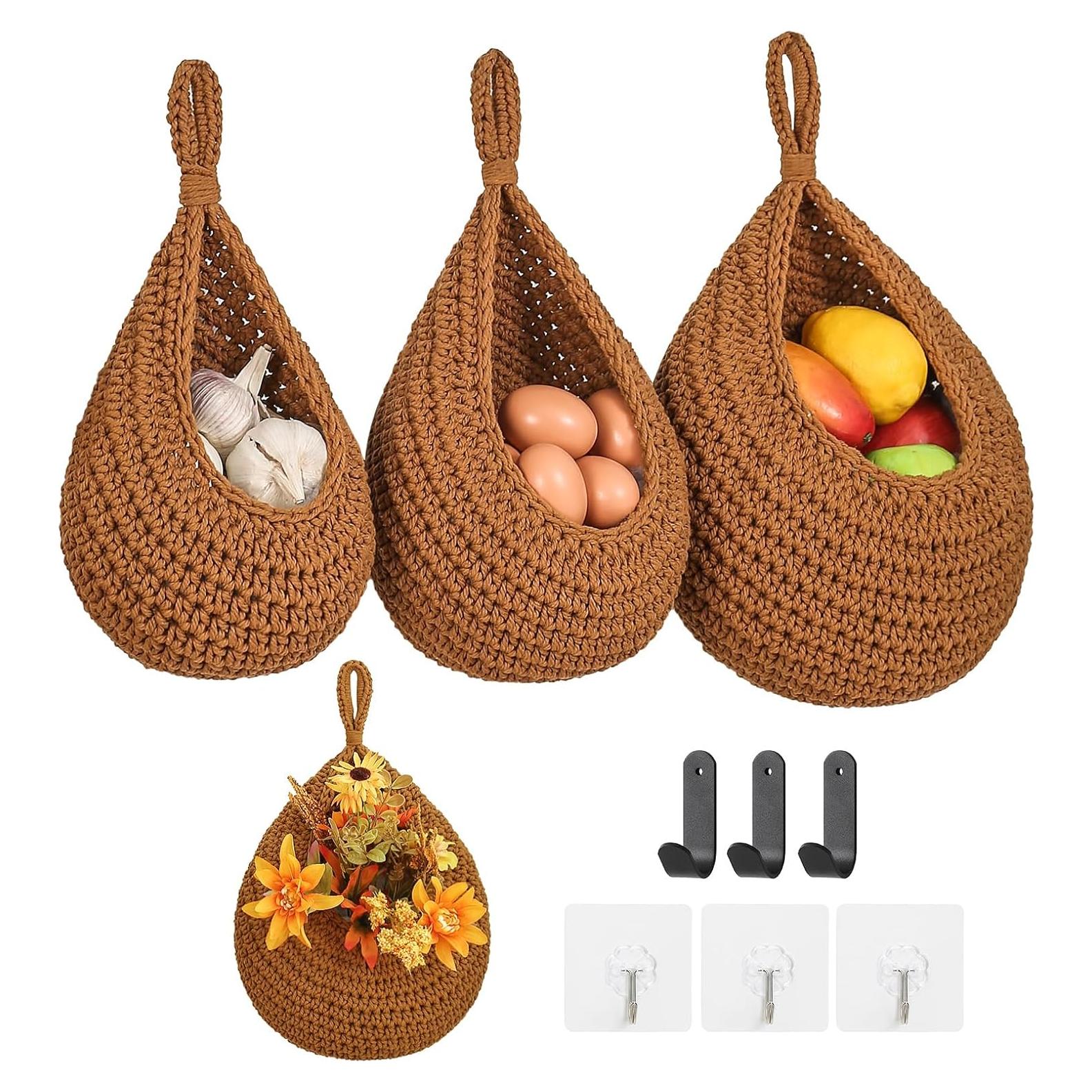 Cestas Colgantes de Algodón INJORAN - Set de 3 Boho Caramelo