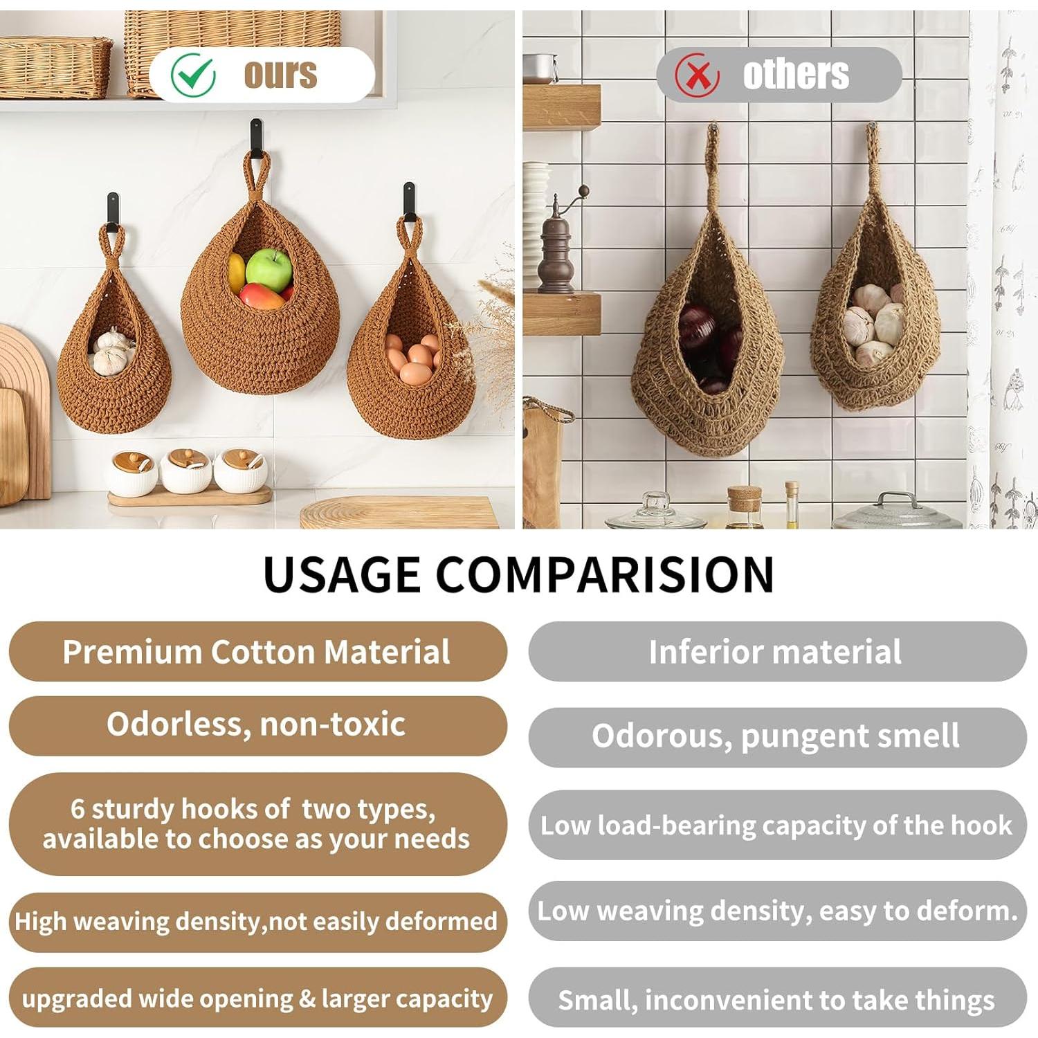 Cestas Colgantes de Algodón INJORAN - Set de 3 Boho Caramelo