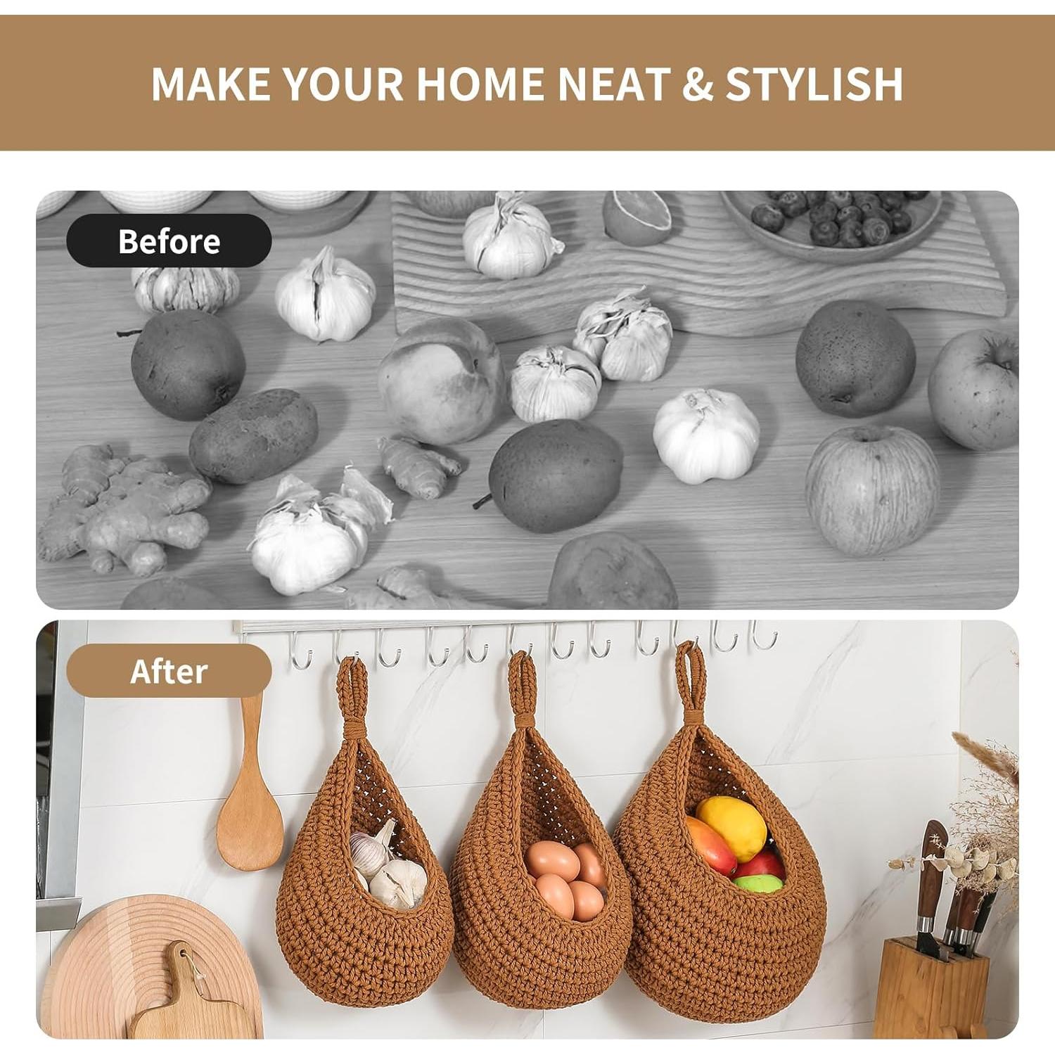 Cestas Colgantes de Algodón INJORAN - Set de 3 Boho Caramelo