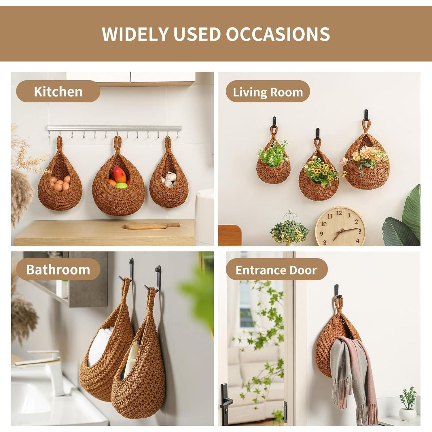 Cestas Colgantes de Algodón INJORAN - Set de 3 Boho Caramelo