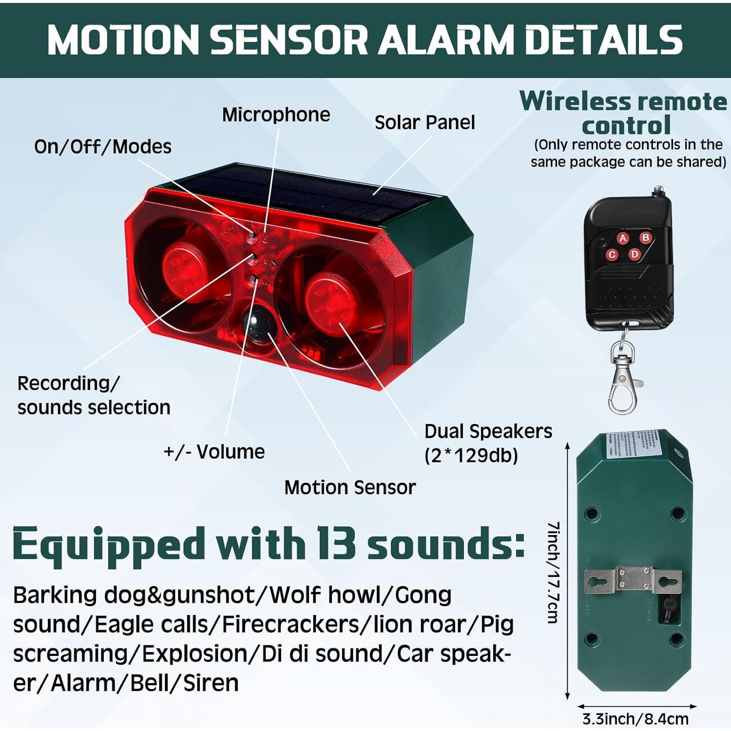 Alarma de Movimiento Solar Qualirey 2 Pcs con Control Remoto