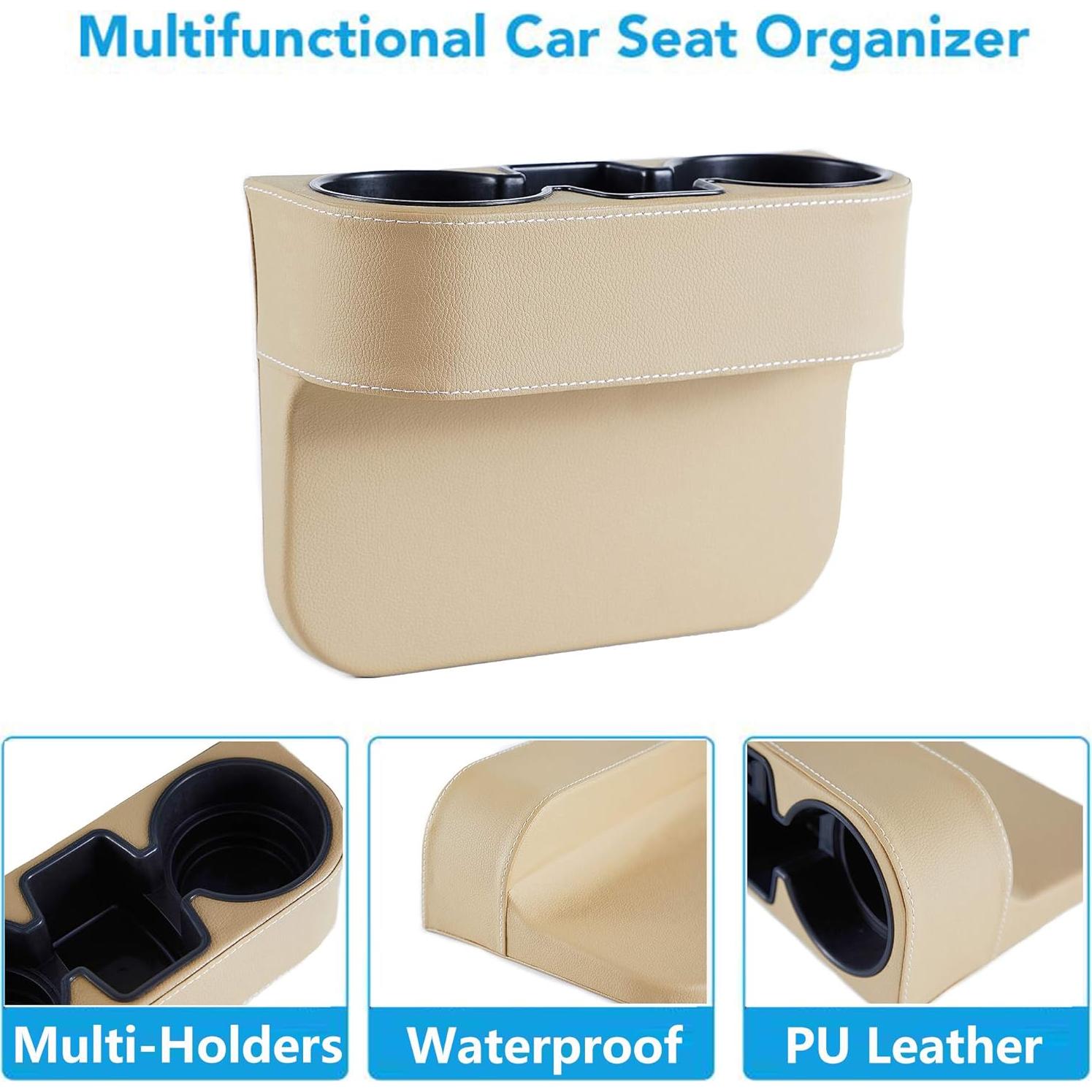 Organizador de Asiento para Auto IOKONE Beige con Soporte para Tazas