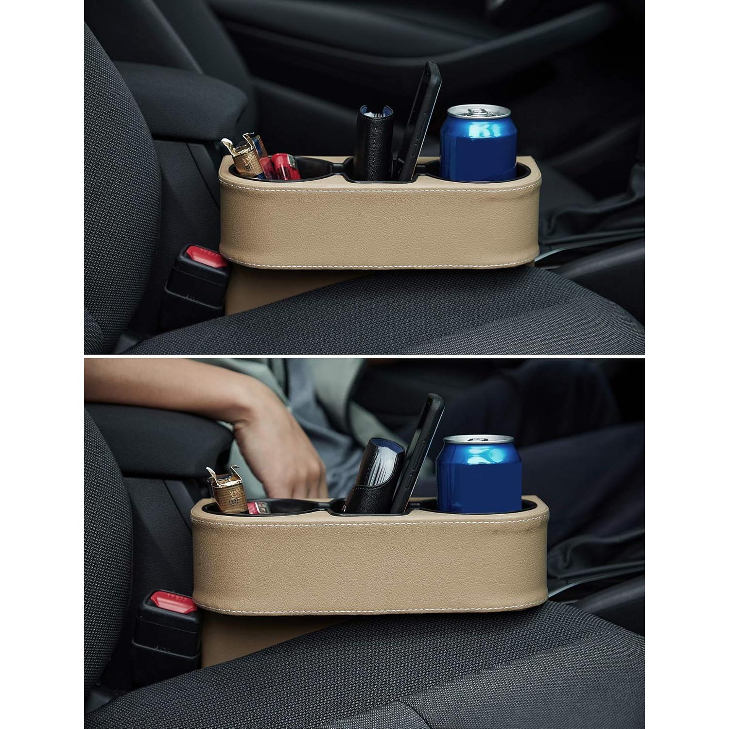 Organizador de Asiento para Auto IOKONE Beige con Soporte para Tazas