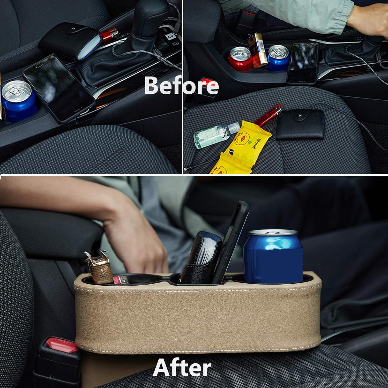 Organizador de Asiento para Auto IOKONE Beige con Soporte para Tazas