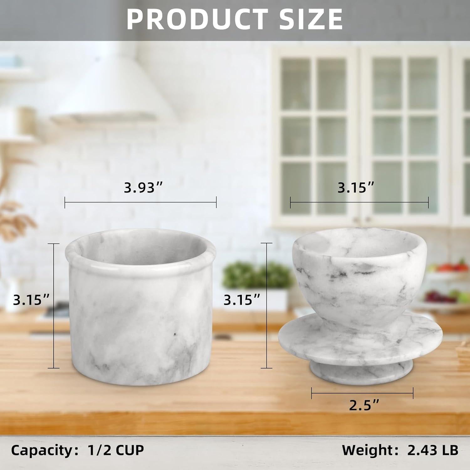 Crock de Mantequilla Grande TABHOUKIT de Mármol Blanco Gris