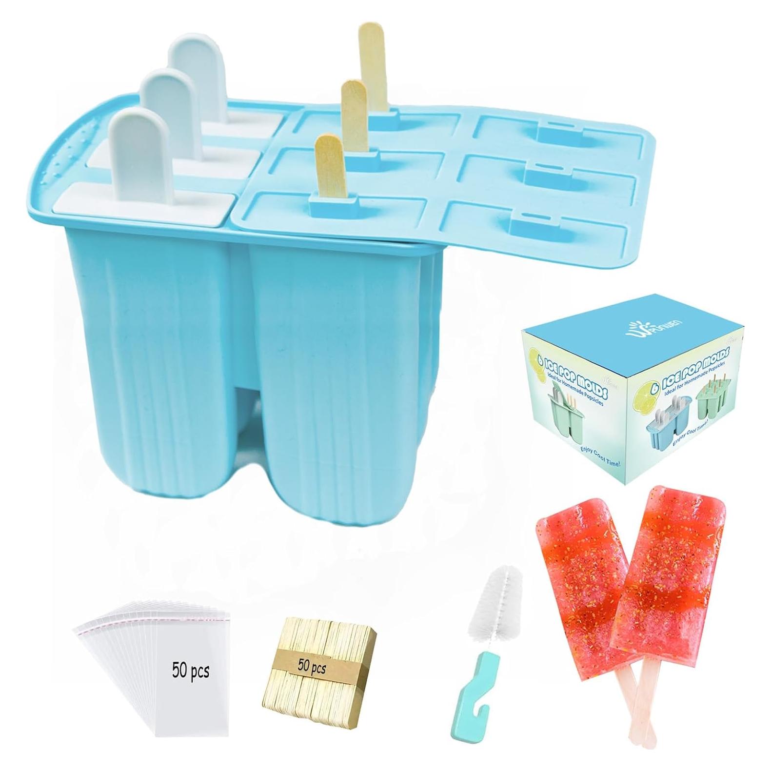 Moldes de Popsicle de Silicona Wpunwen 6 Cavidades Azul