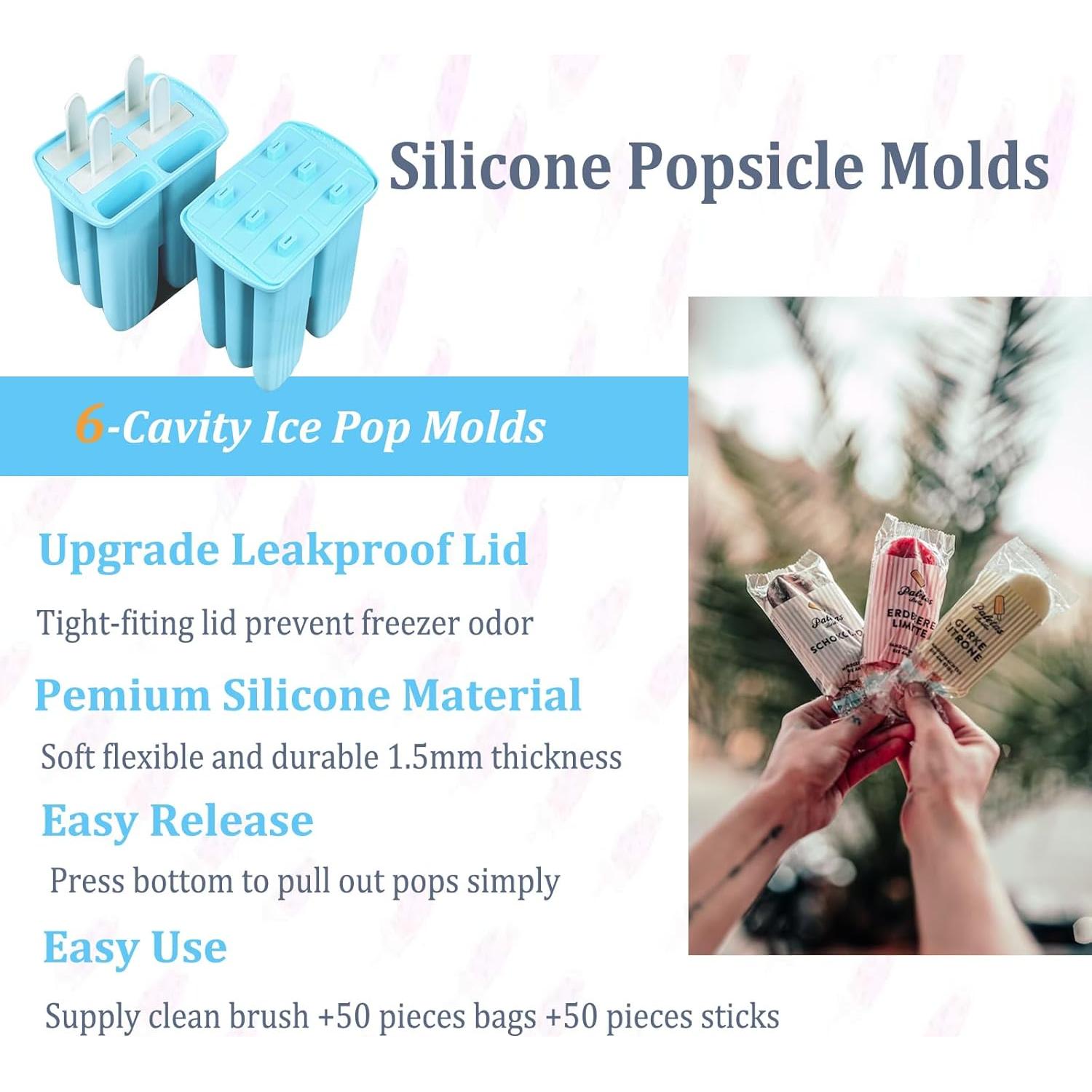 Moldes de Popsicle de Silicona Wpunwen 6 Cavidades Azul