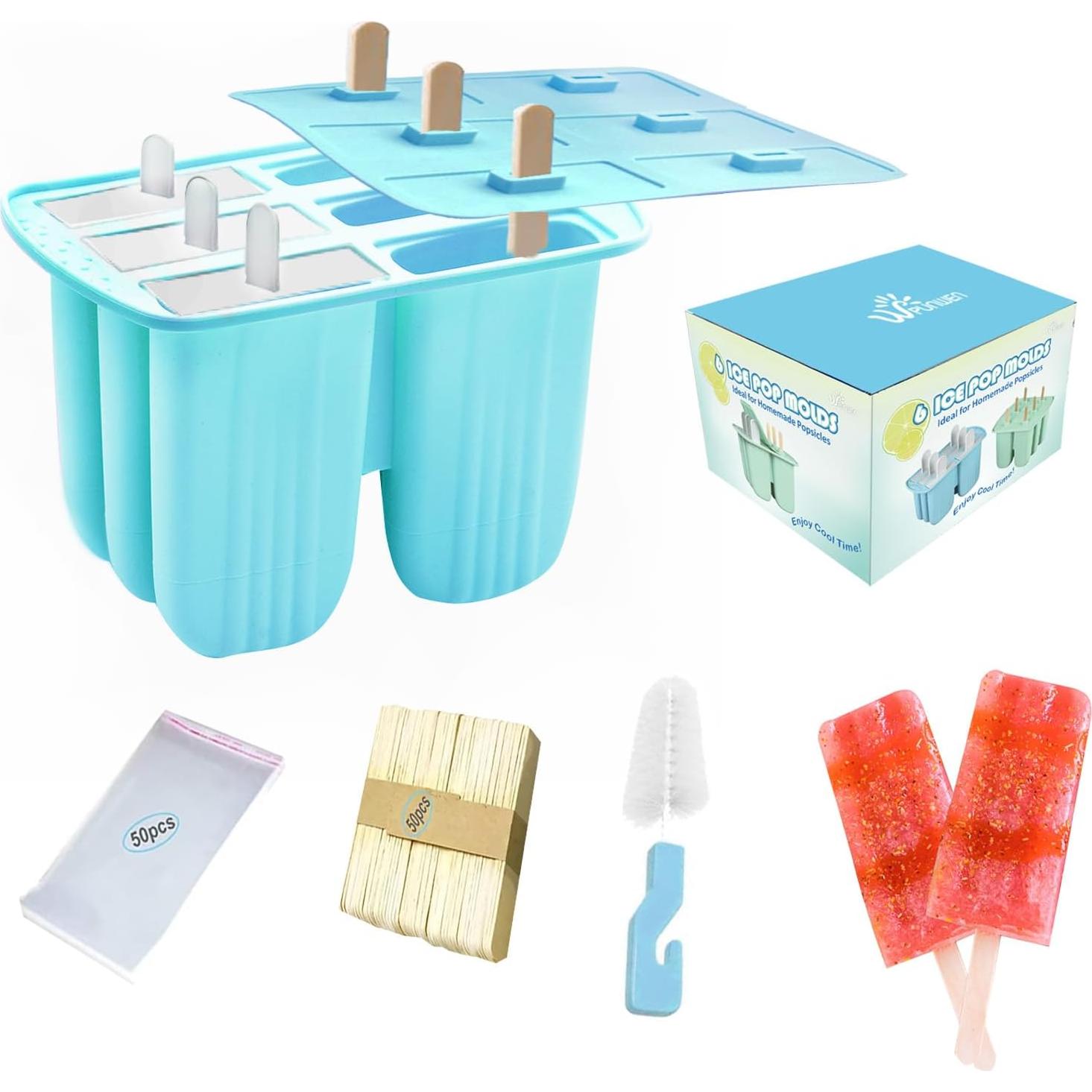 Moldes de Popsicle de Silicona Wpunwen 6 Cavidades Azul