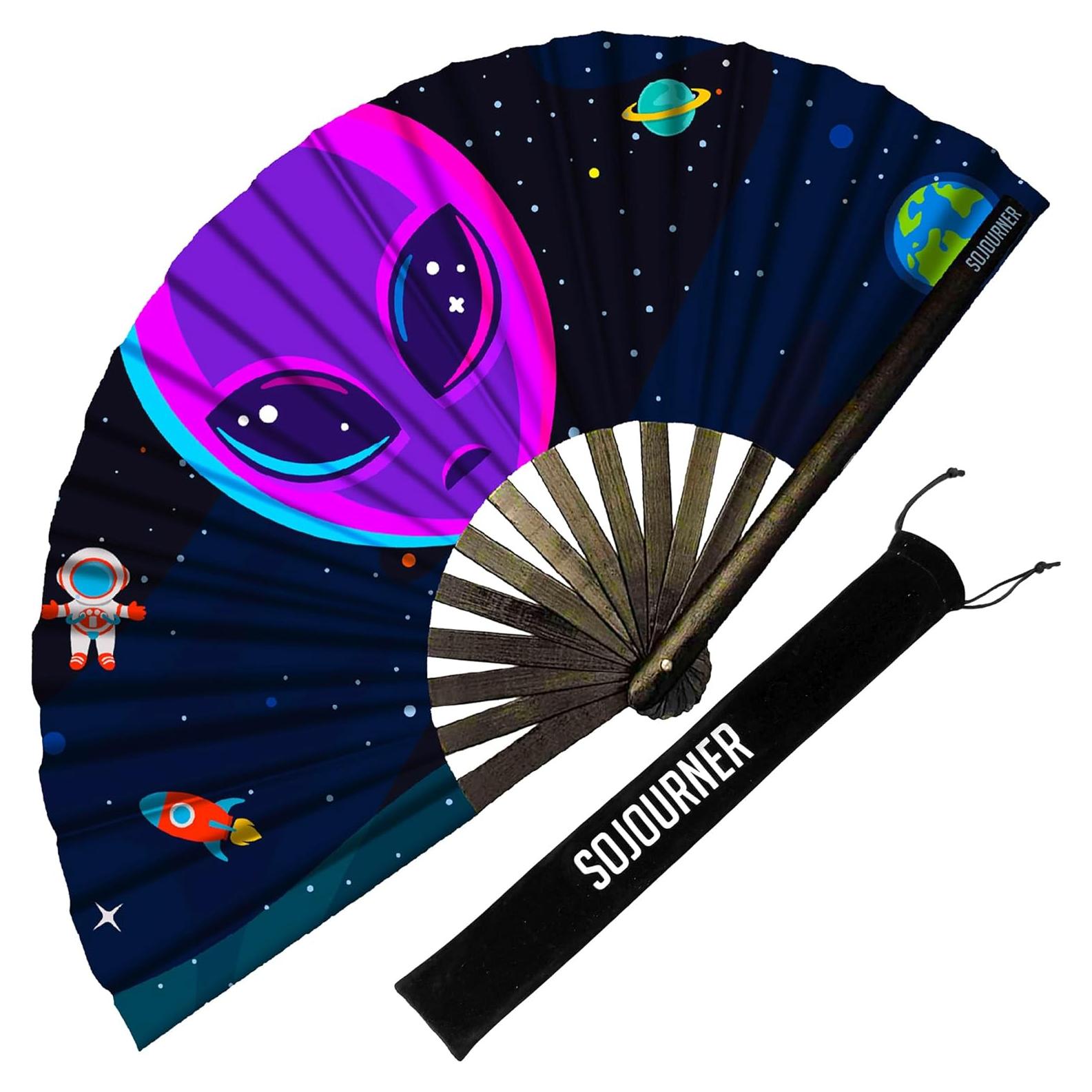 Abanico Plegable SoJourner Rave Alien - Brillante y Ligero