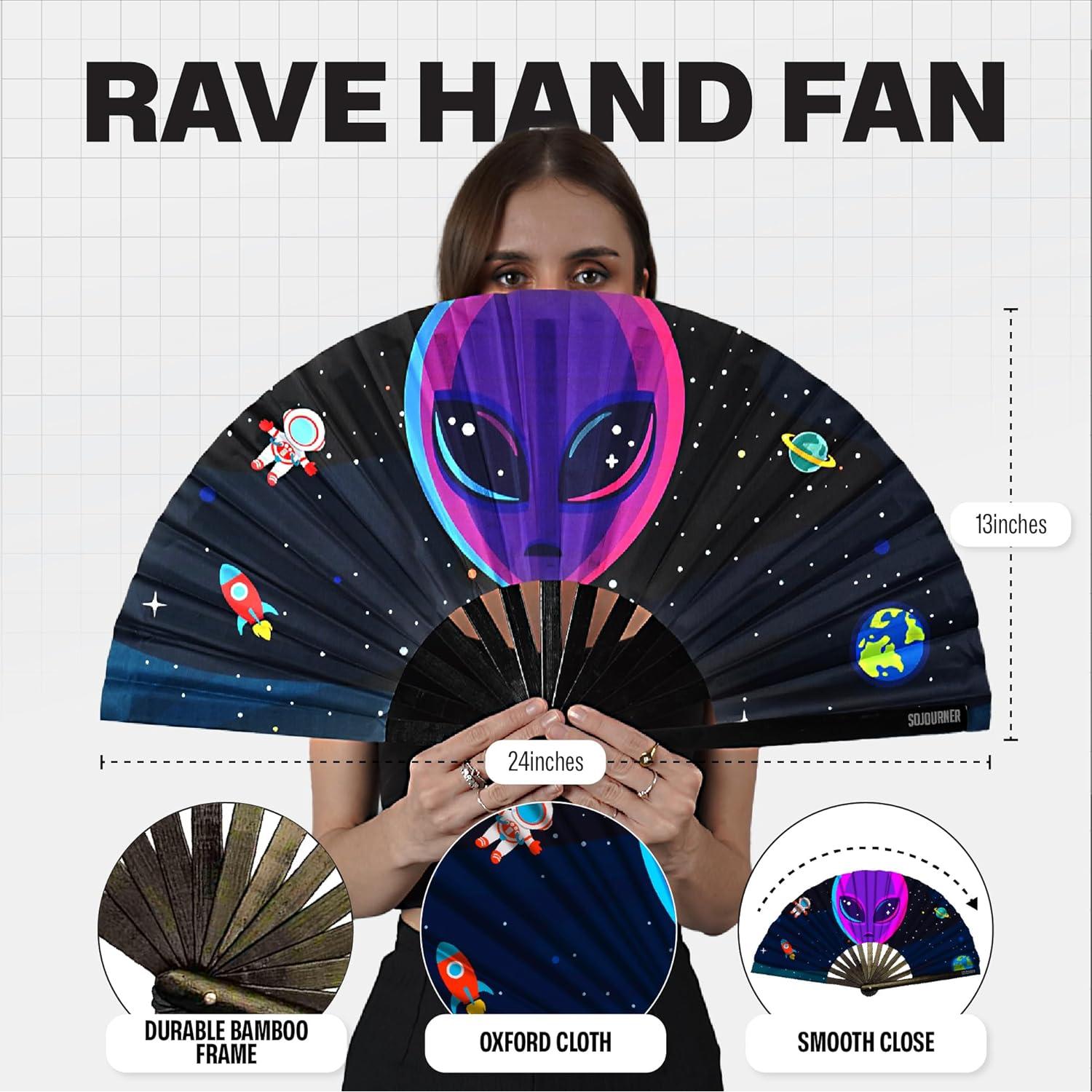 Abanico Plegable SoJourner Rave Alien - Brillante y Ligero