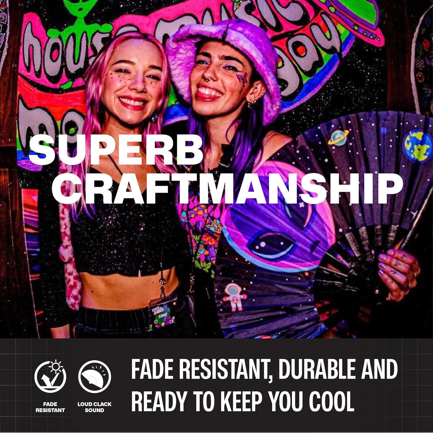 Abanico Plegable SoJourner Rave Alien - Brillante y Ligero