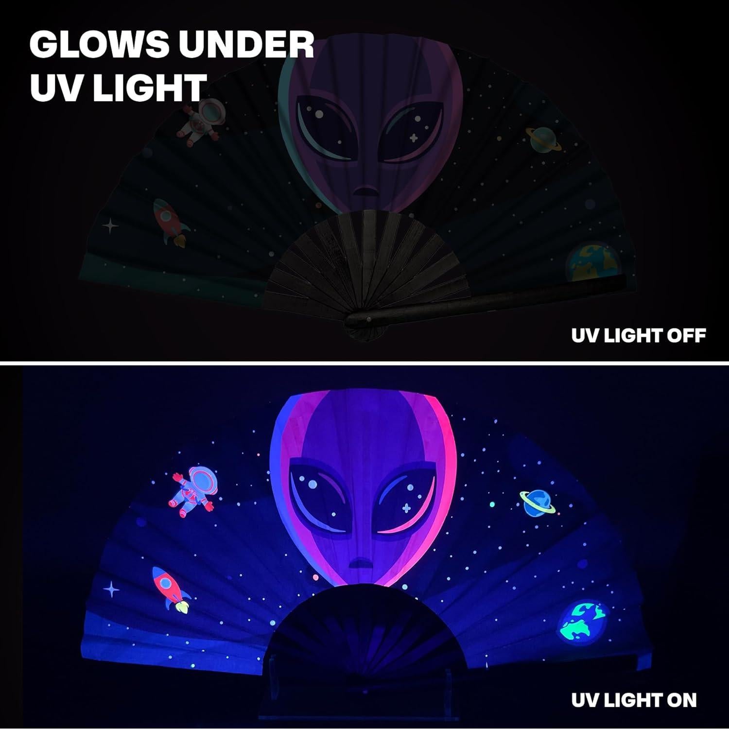 Abanico Plegable SoJourner Rave Alien - Brillante y Ligero