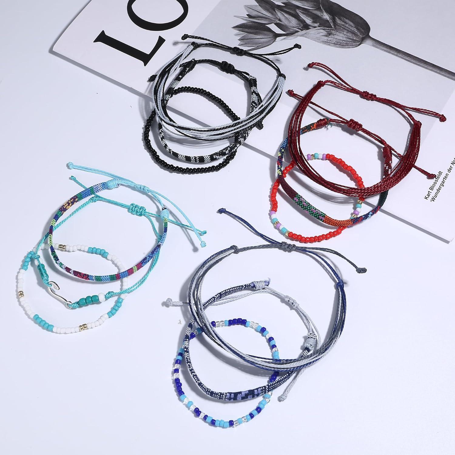 Pulseras de Cuerda Boho LOLIAS 24 Piezas Ajustables Impermeables