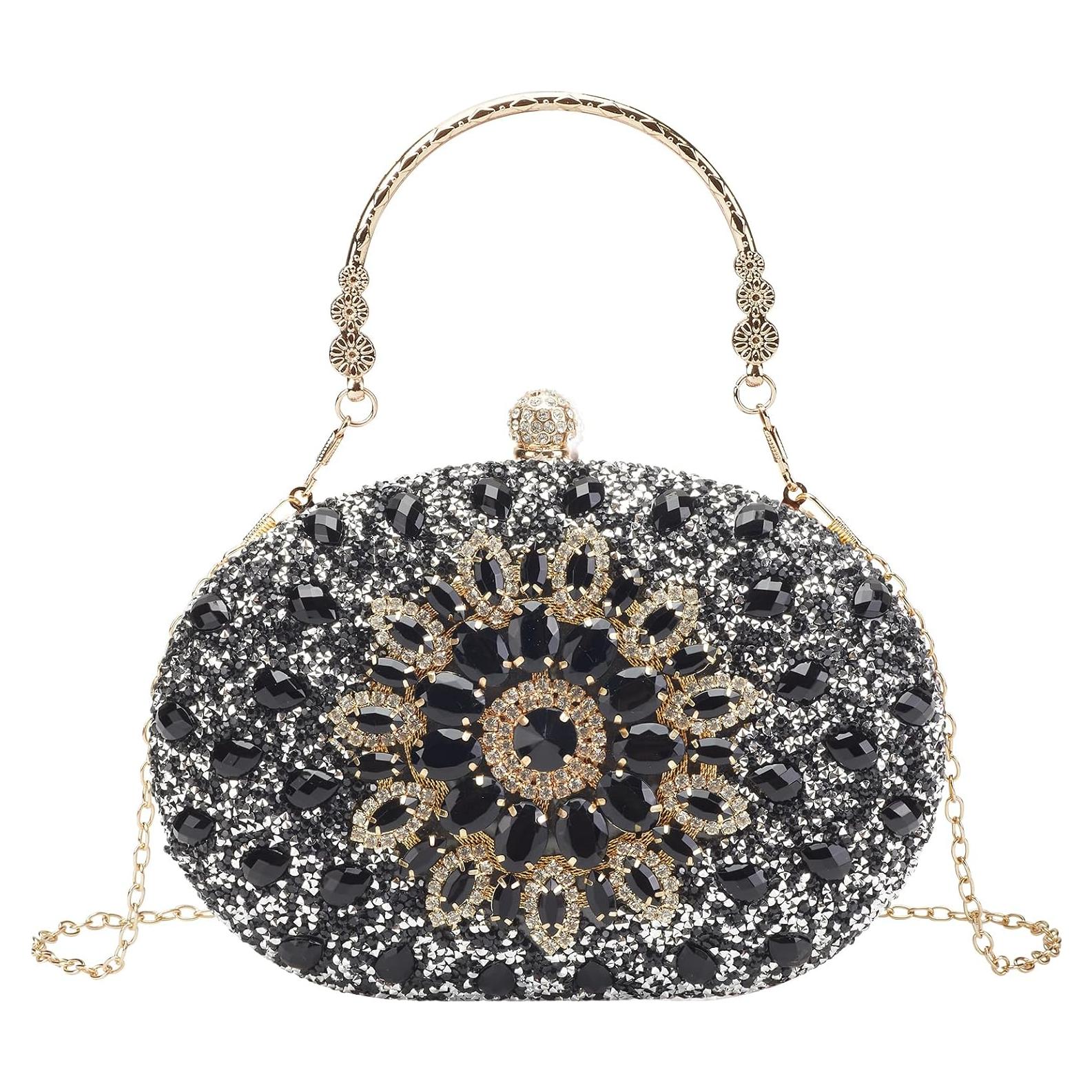 Bolso de mano de noche Suhatjia con strass negro 20x14 cm